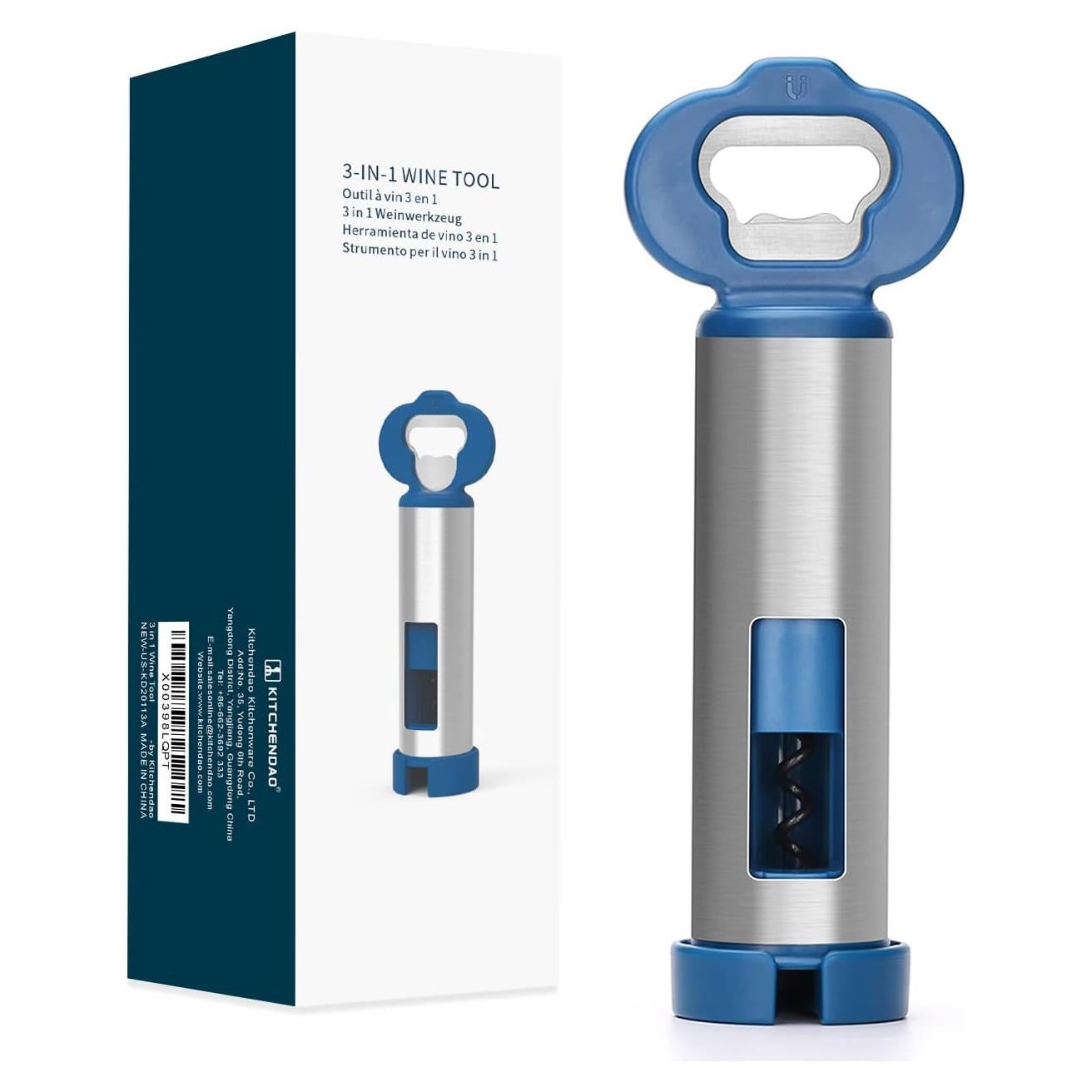 KITCHENDAO Abrebotellas 3 en 1 con Sacacorchos y Cortador