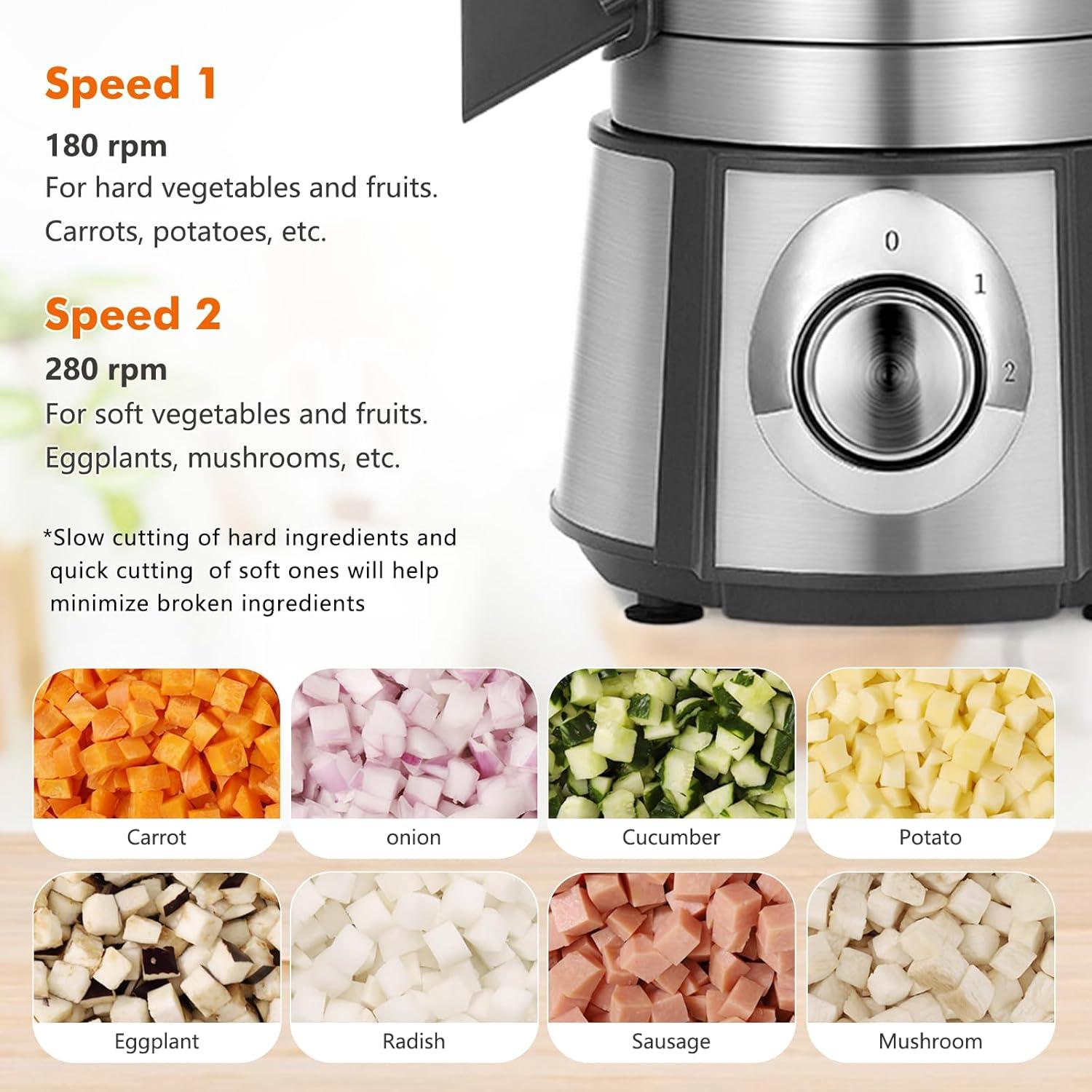 Anatole Electric Vegetable Dicer Stainless Steel 16-Cup Food Processor 300W Commercial Veggie Fruits Chopper Heavy Duty with 1/4" 3/8" 1/2" Blades Auto Discharge for Potato Onion Carrot