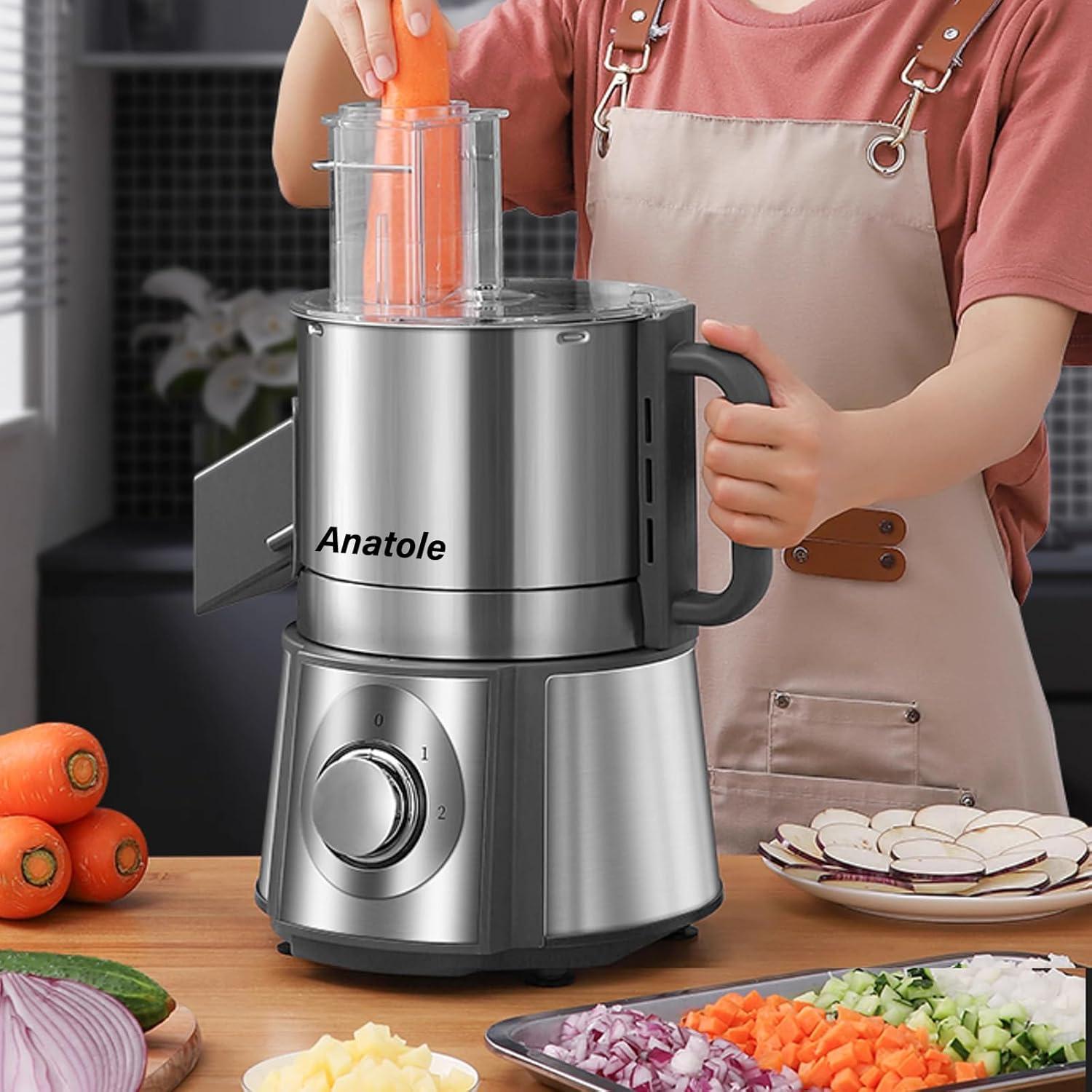 Anatole Electric Vegetable Dicer Stainless Steel 16-Cup Food Processor 300W Commercial Veggie Fruits Chopper Heavy Duty with 1/4" 3/8" 1/2" Blades Auto Discharge for Potato Onion Carrot