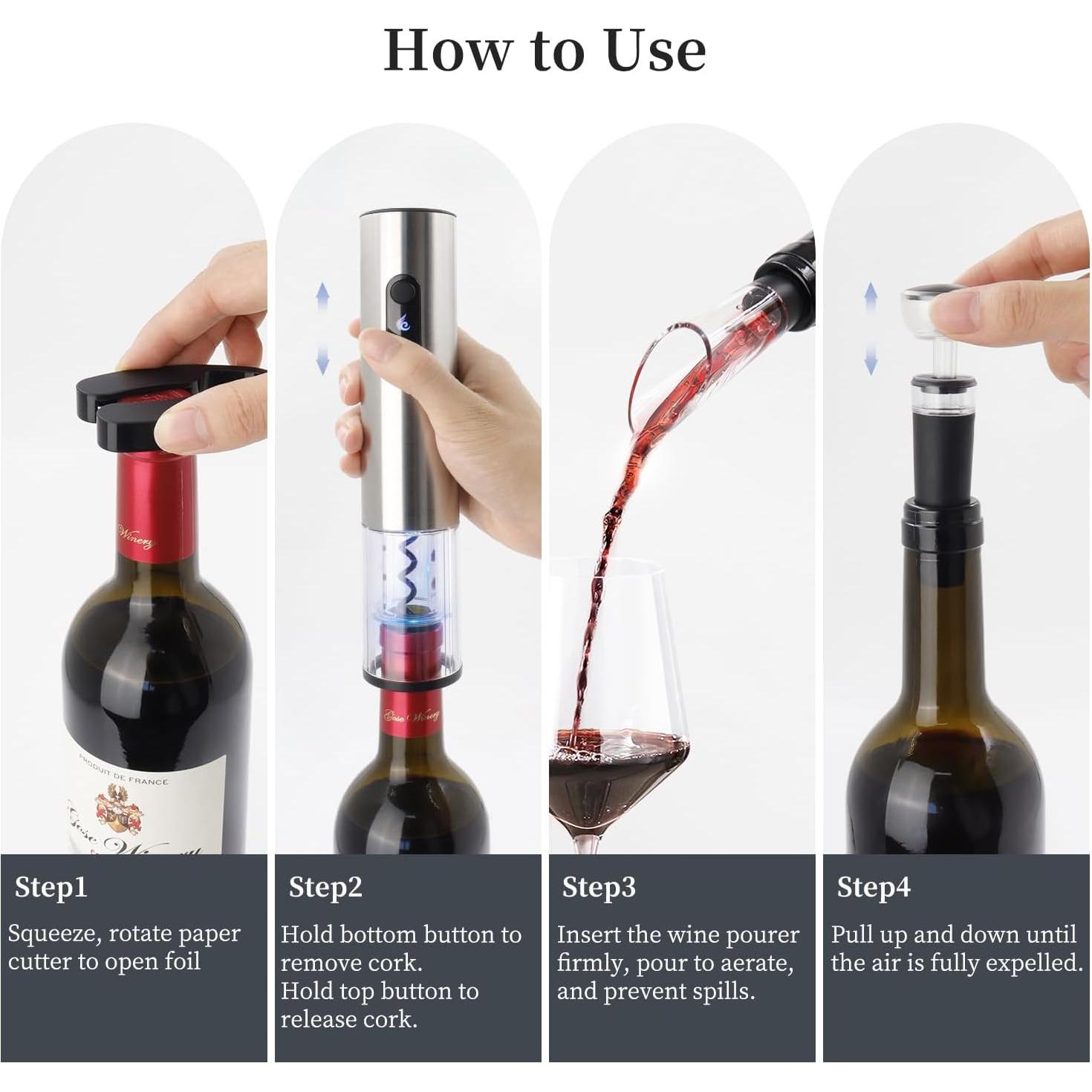 Juego de Abridor de Vino Eléctrico ELMWAY con Base Plata 5 en 1