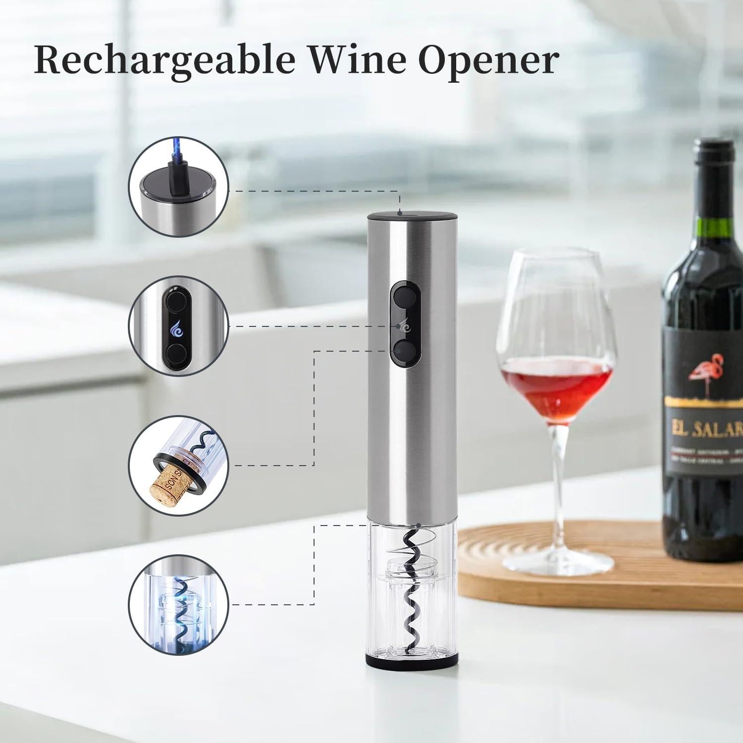 Juego de Abridor de Vino Eléctrico ELMWAY con Base Plata 5 en 1