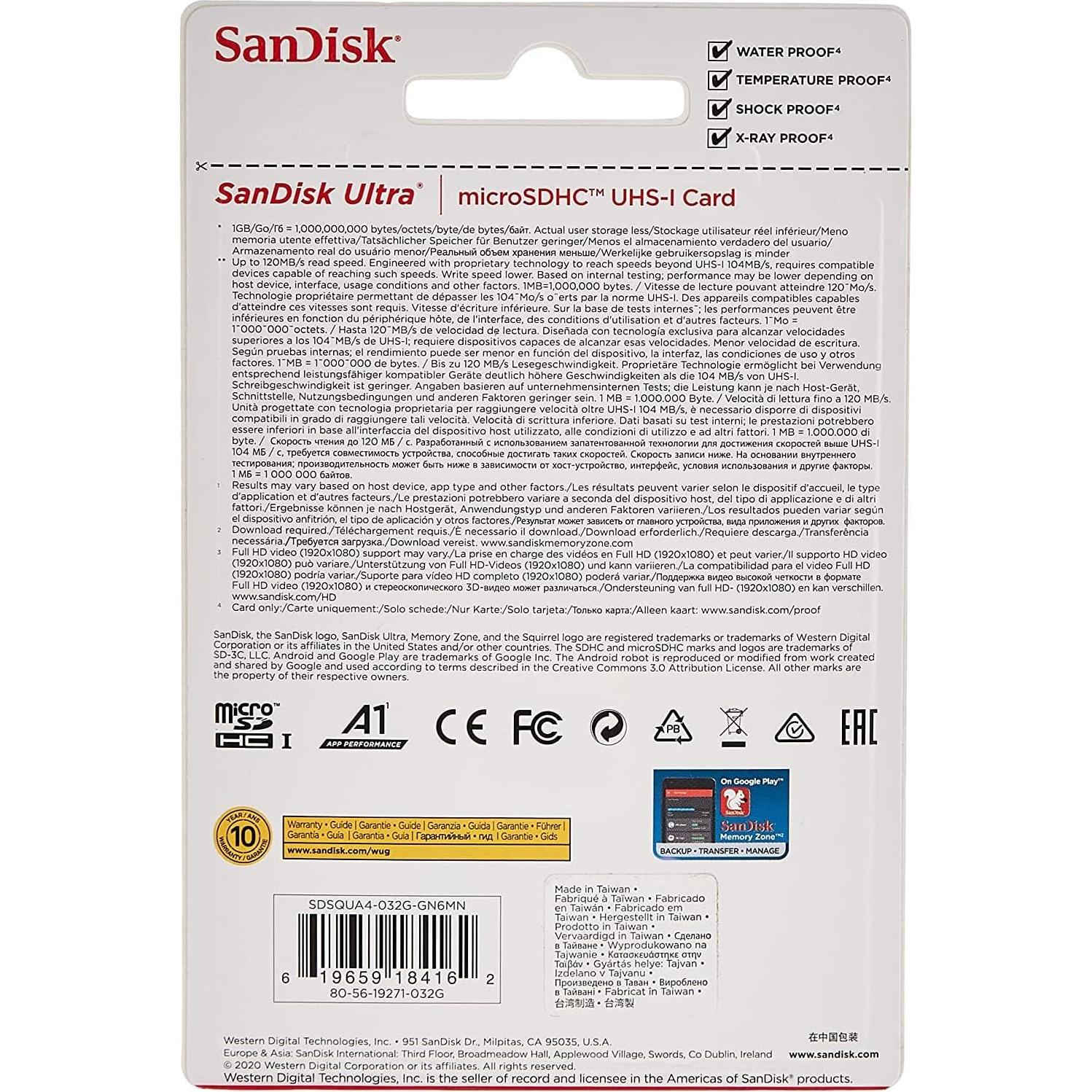 Tarjeta microSD SanDisk Ultra 32GB A1 120MB/s Clase 10
