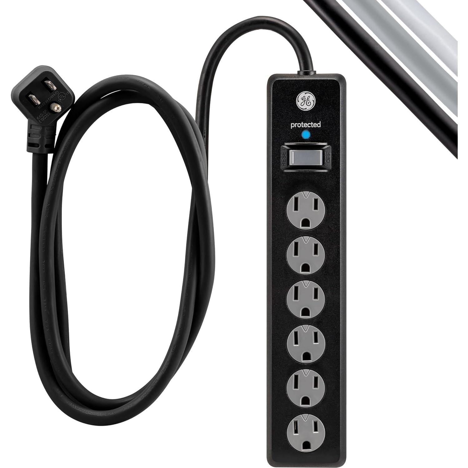 Protector contra sobretensiones GE 6 salidas 800 julios 1.83m negro