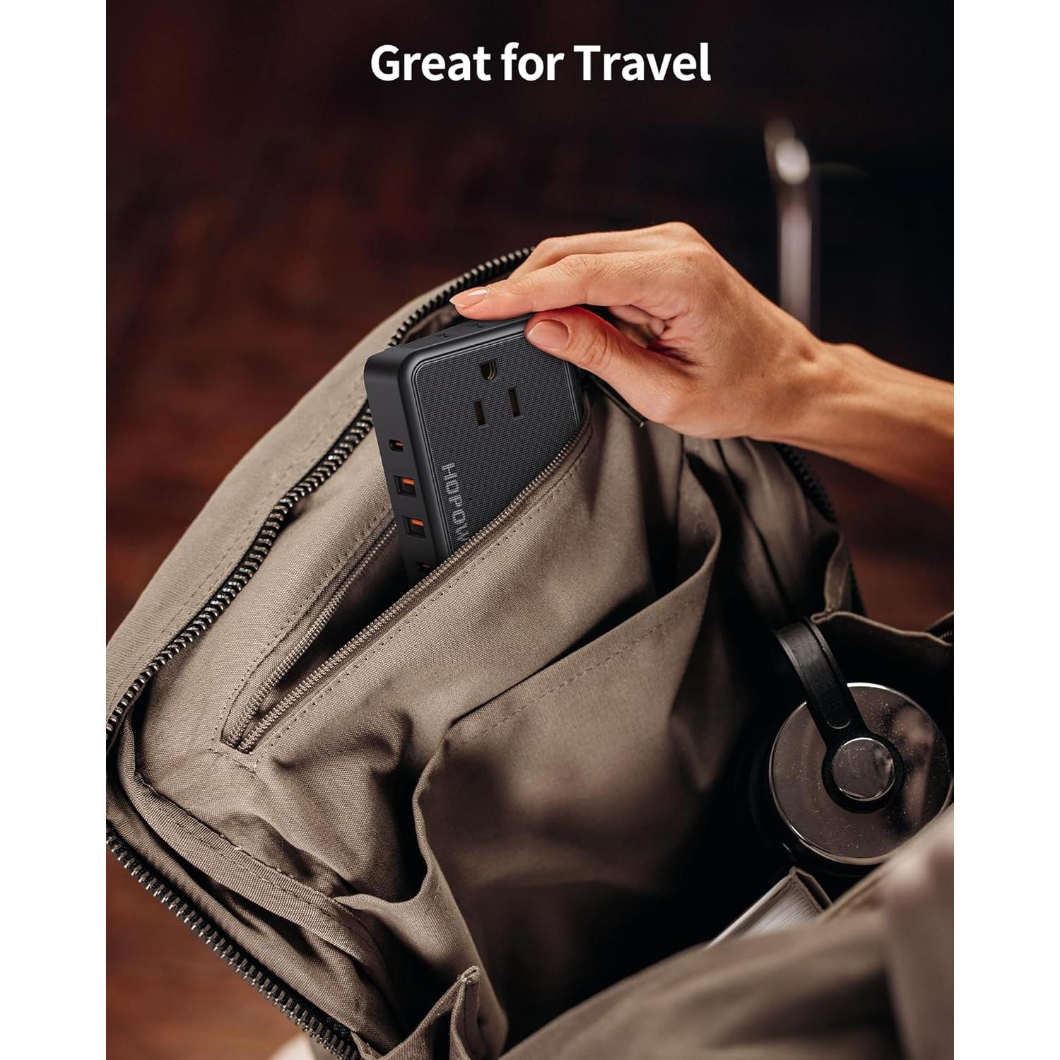 Flat Plug Extension Cord, 6 Ft Ultra Thin Power Strip, 4 AC Wide Spaced outlets and 4 USB (2 USB-C) Ports, No Surge Protector for Cruise Ship, Travel, Dorm Room Essentials (Black)