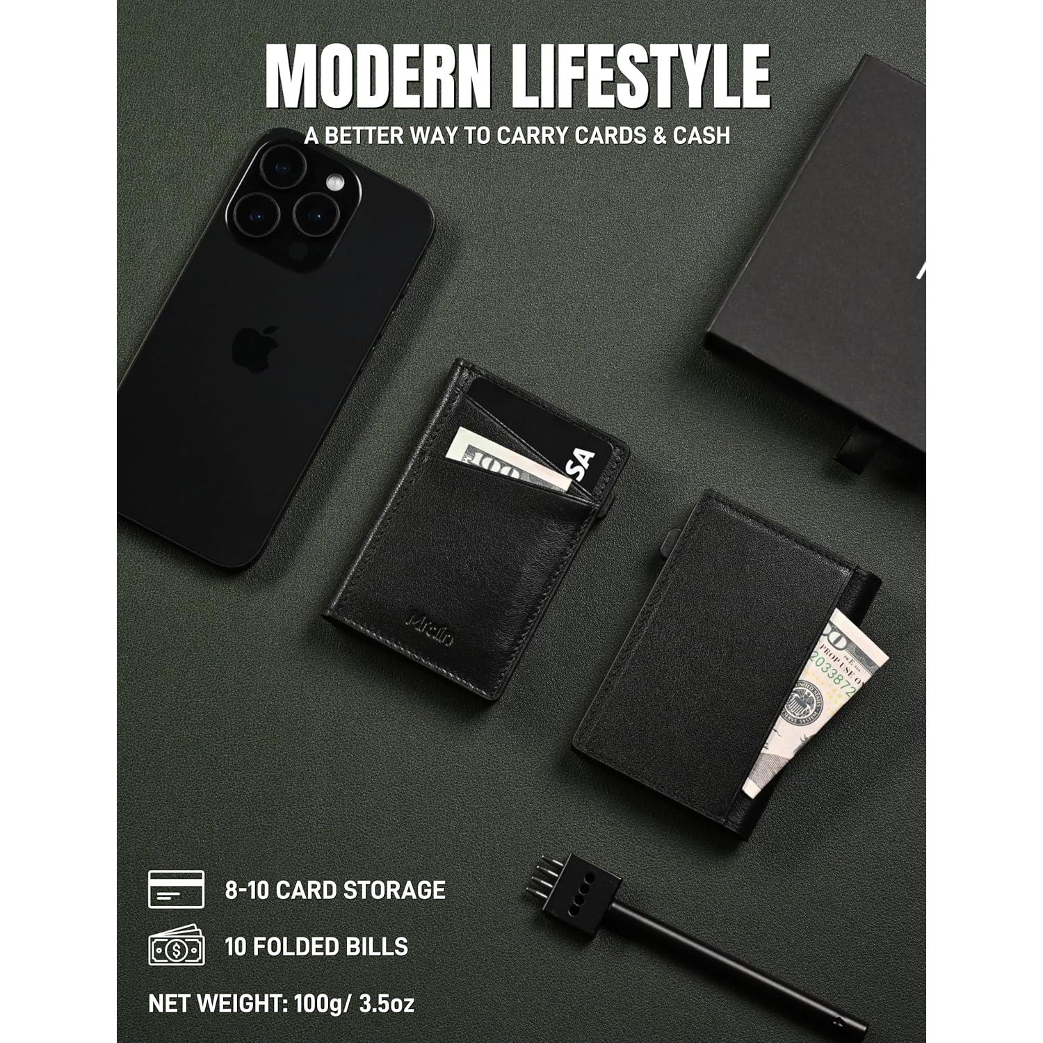 Billetera Slim de Cuero Premium Mrain con Bloqueo RFID - Negro