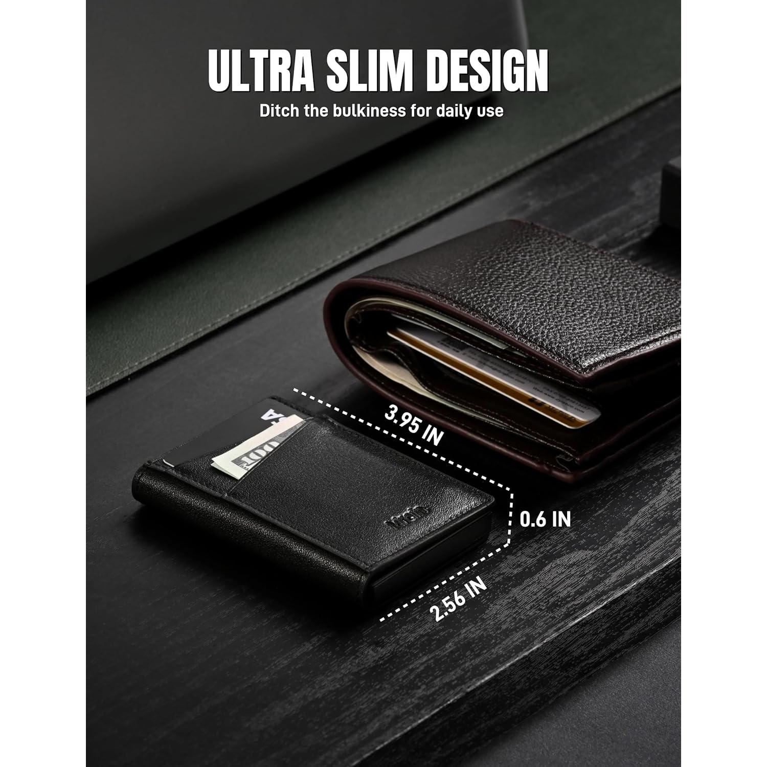 Billetera Slim de Cuero Premium Mrain con Bloqueo RFID - Negro