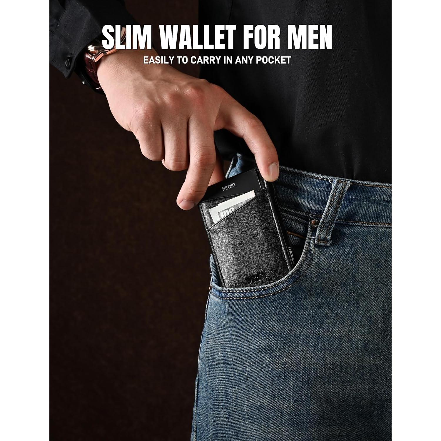 Billetera Slim de Cuero Premium Mrain con Bloqueo RFID - Negro