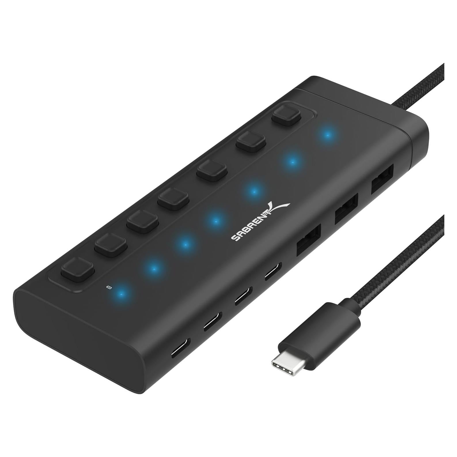 Hub USB-C 7 Puertos SABRENT HB-3A4C 5Gbps 48W Aluminio