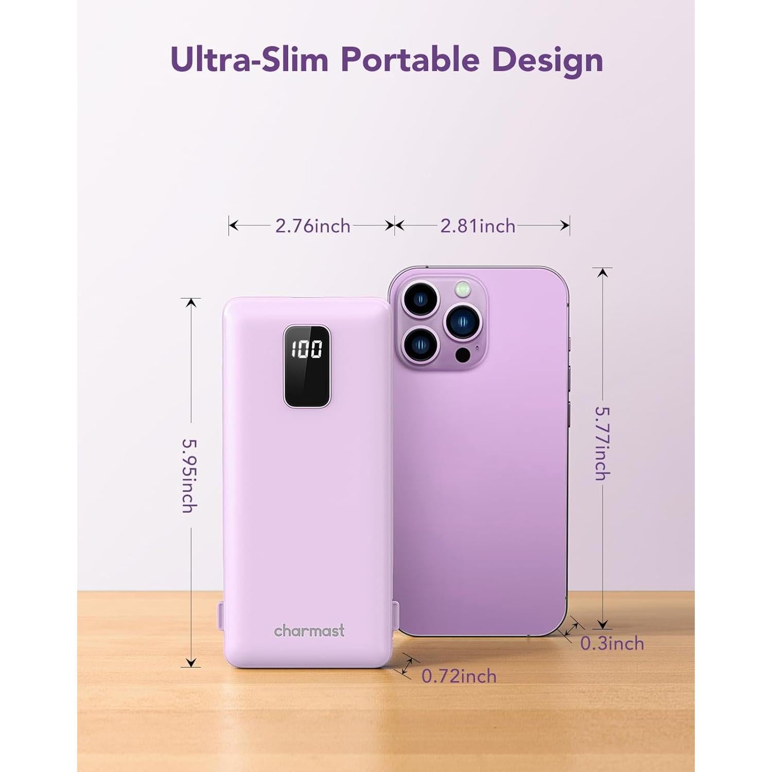 Cargador Portátil Charmast 10000mAh con Cables Integrados