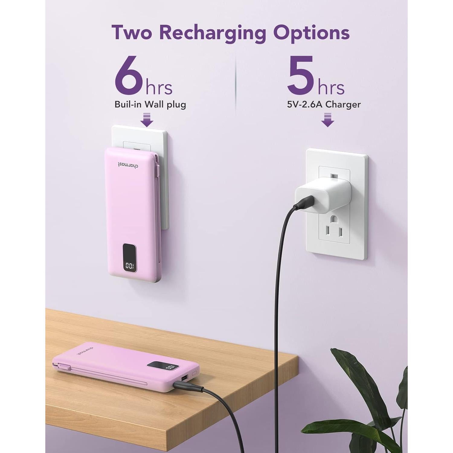 Cargador Portátil Charmast 10000mAh con Cables Integrados