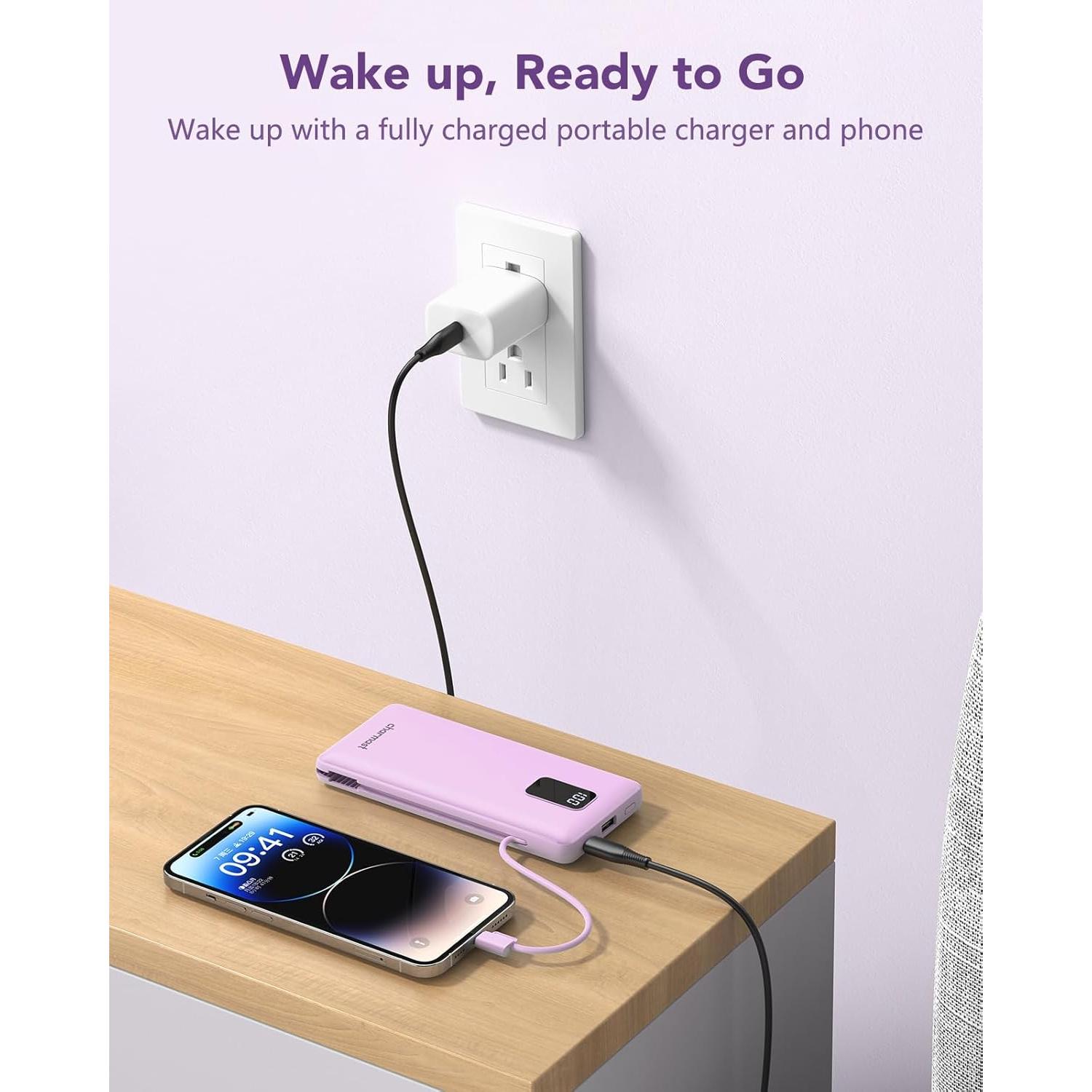 Cargador Portátil Charmast 10000mAh con Cables Integrados