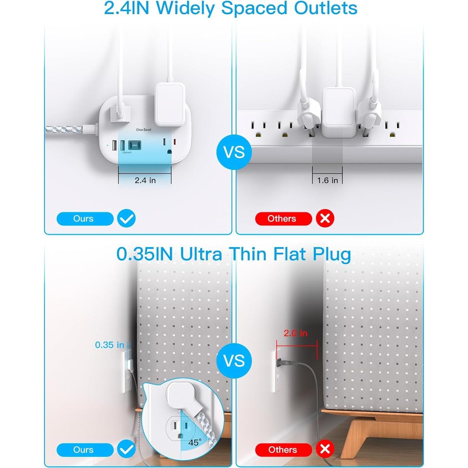 Regleta de Viaje One Beat 1 pie con 4 Puertos USB C y A