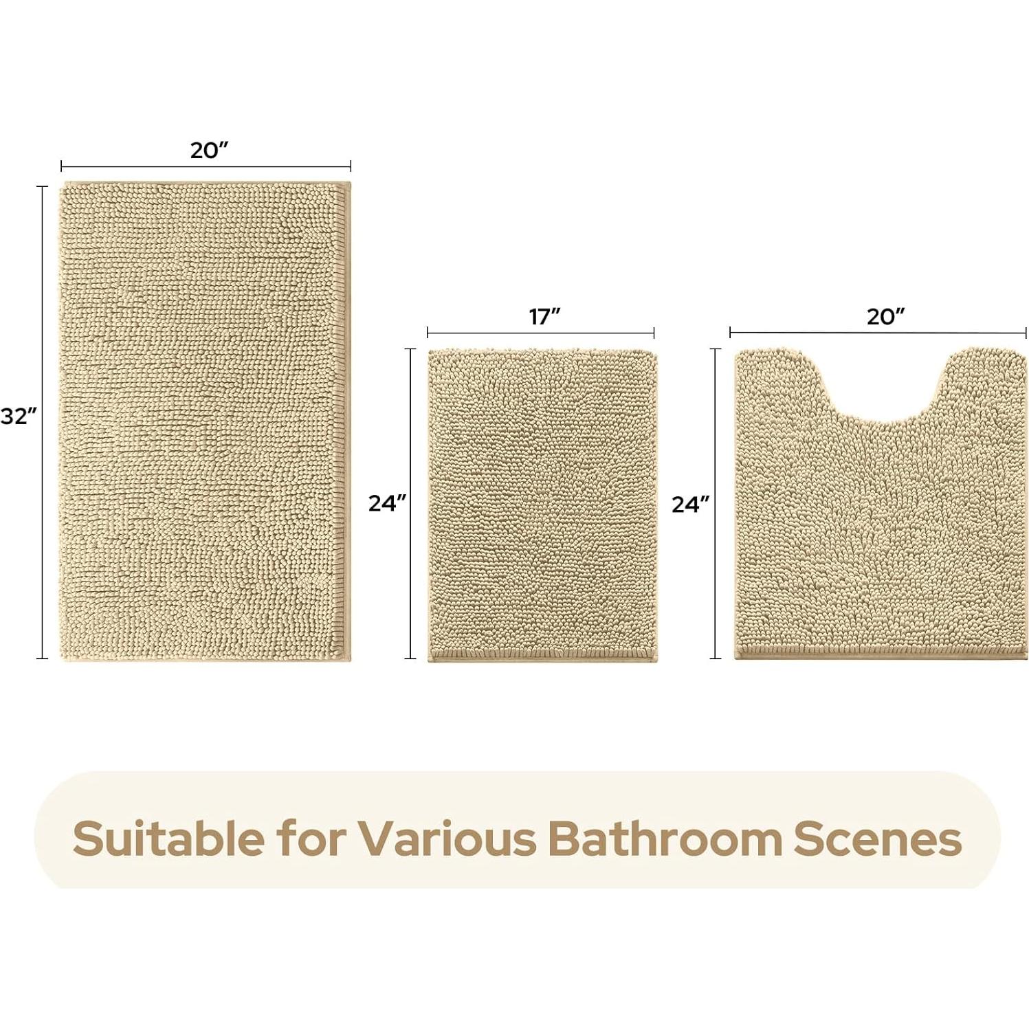 Juego de 3 Alfombrillas de Baño HOMEIDEAS Chenille Beige