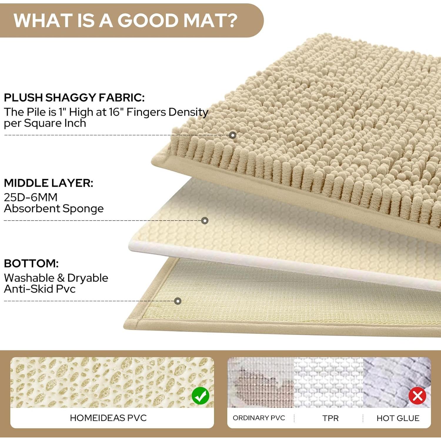 Juego de 3 Alfombrillas de Baño HOMEIDEAS Chenille Beige