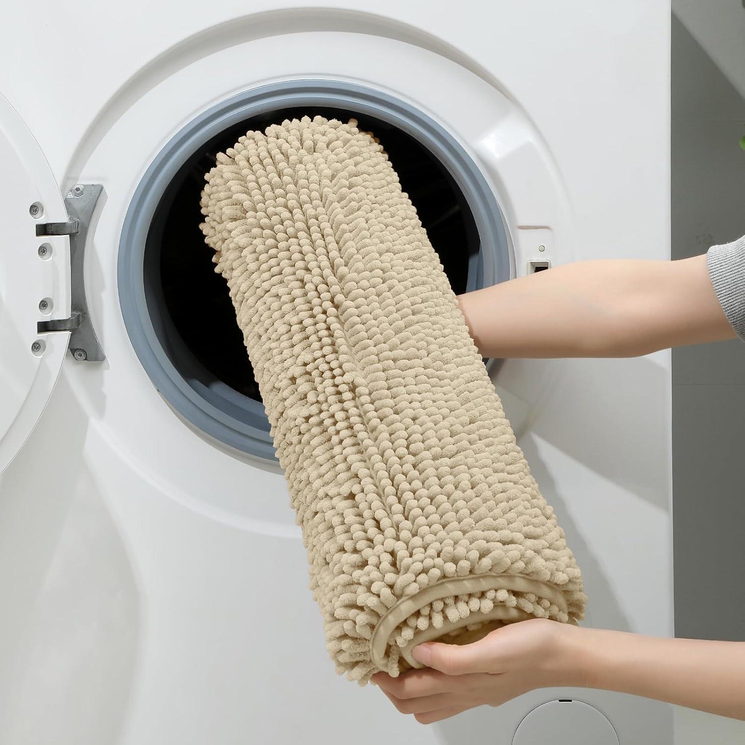 Juego de 3 Alfombrillas de Baño HOMEIDEAS Chenille Beige