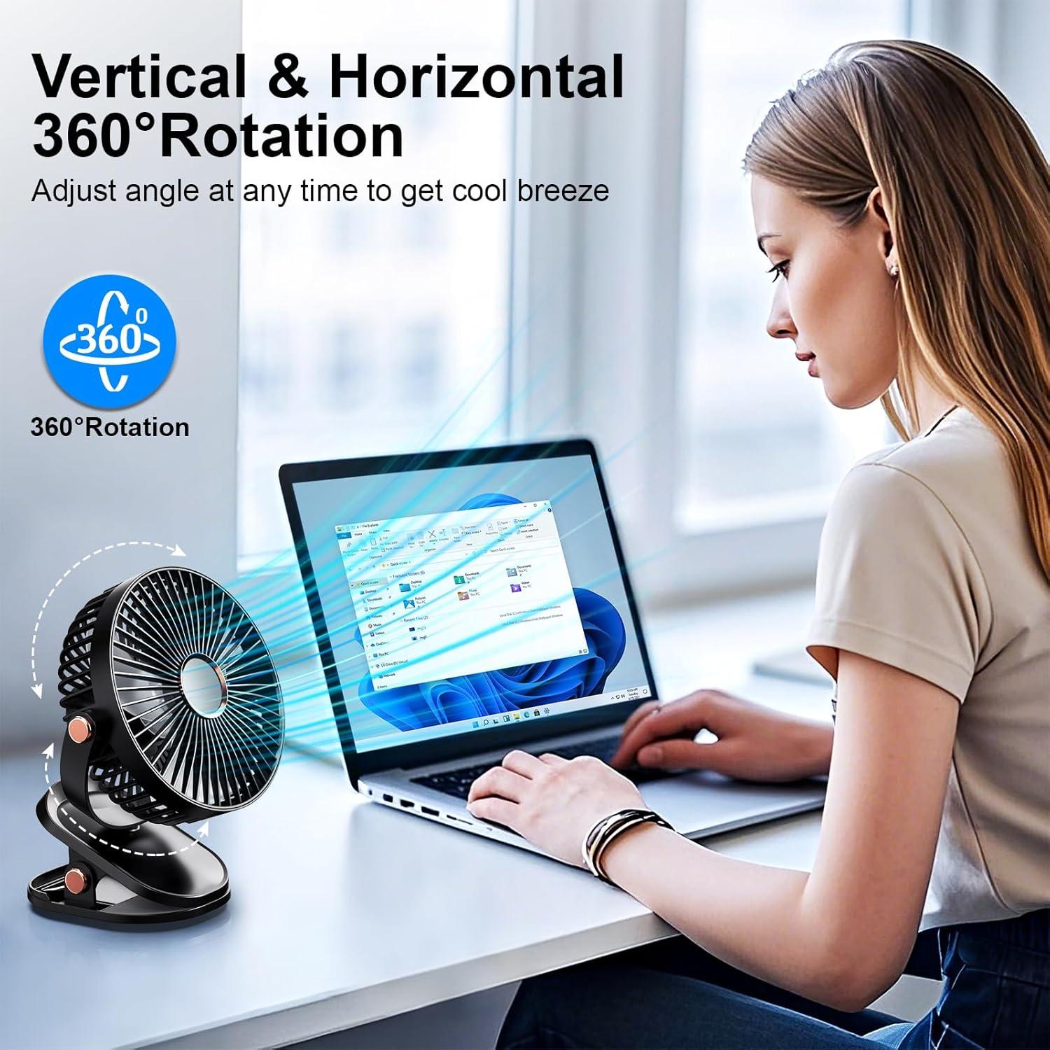 Ventilador Portátil de Clip iNeibo 4000mAh con LED 4 Velocidades