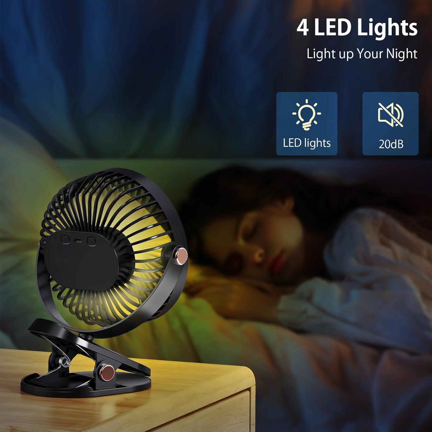 Ventilador Portátil de Clip iNeibo 4000mAh con LED 4 Velocidades