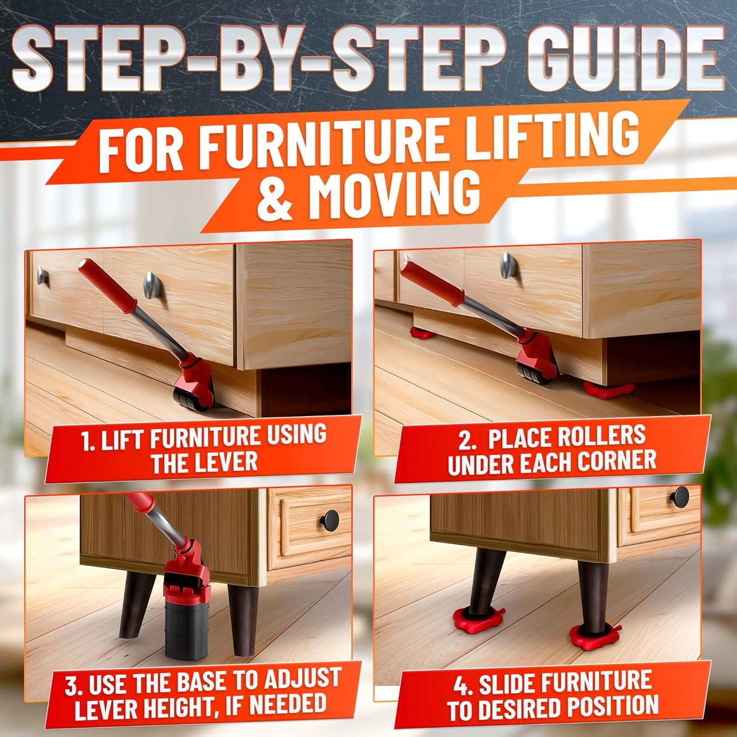 Elevador de Muebles Lagarto RED - Carga 299 kg, Ruedas 360°