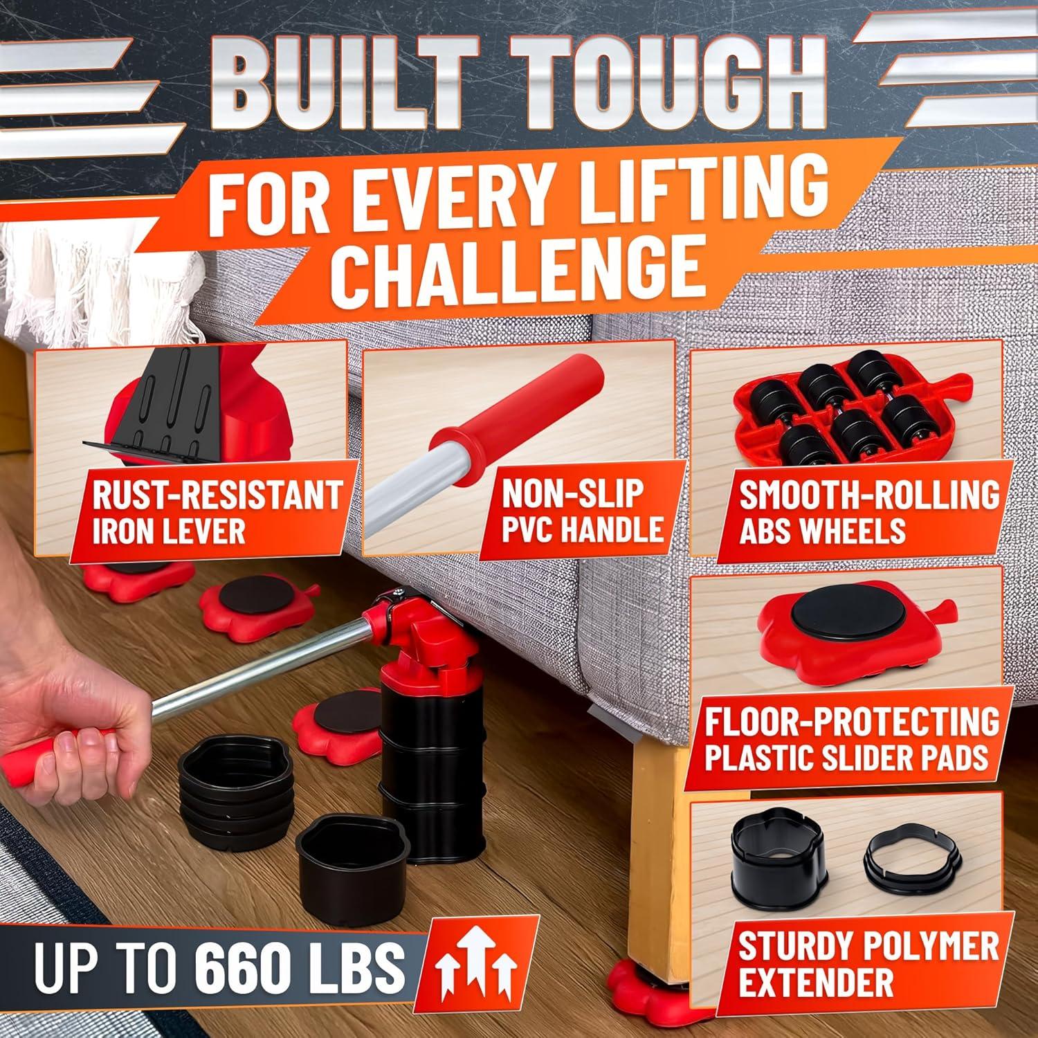 Elevador de Muebles Lagarto RED - Carga 299 kg, Ruedas 360°