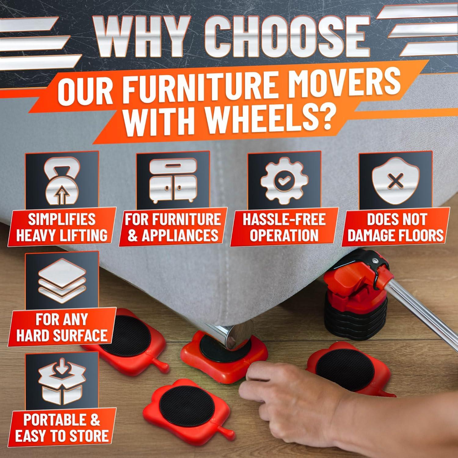 Elevador de Muebles Lagarto RED - Carga 299 kg, Ruedas 360°