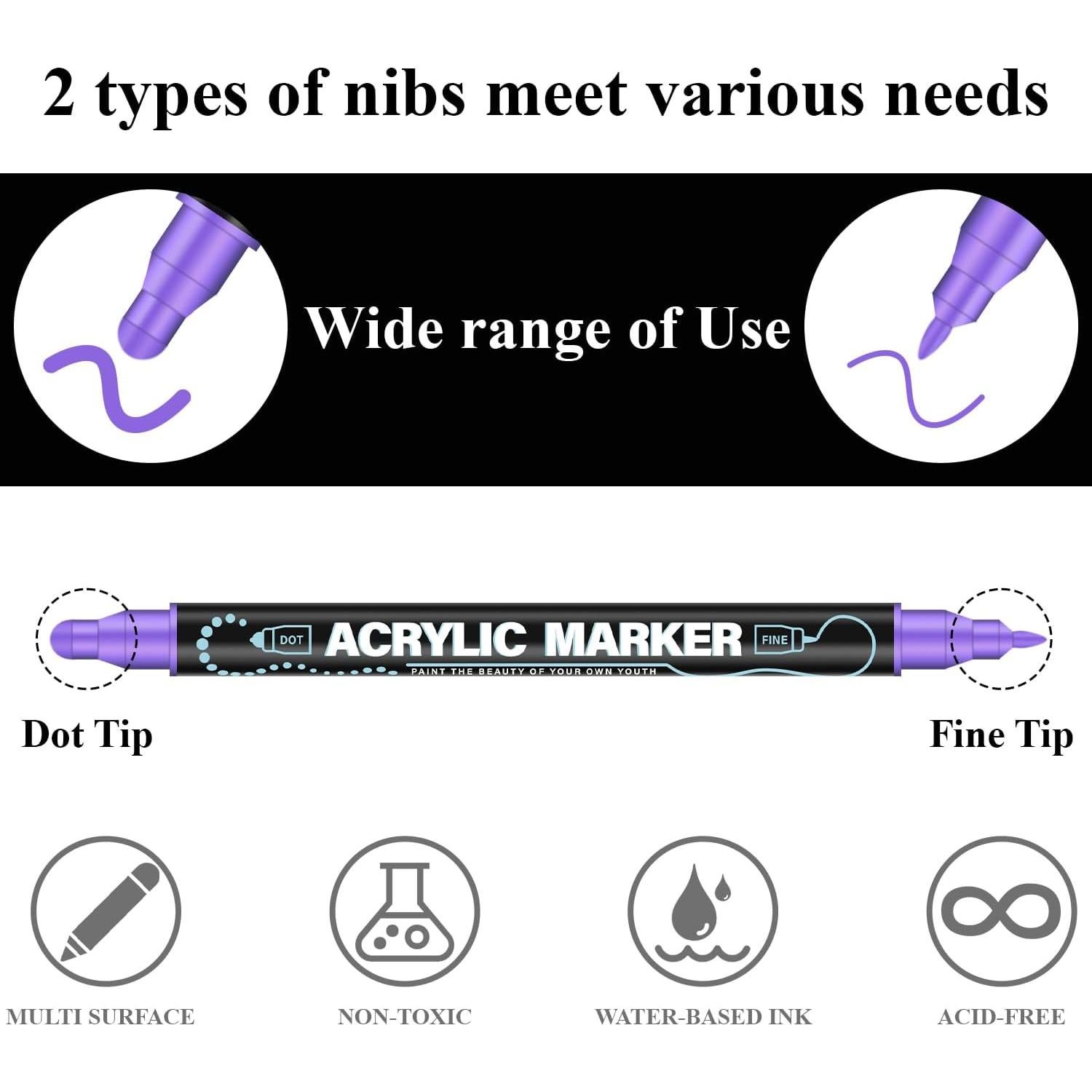 Set de 24 Marcadores de Pintura Acrílica Doble Punta Amafgle