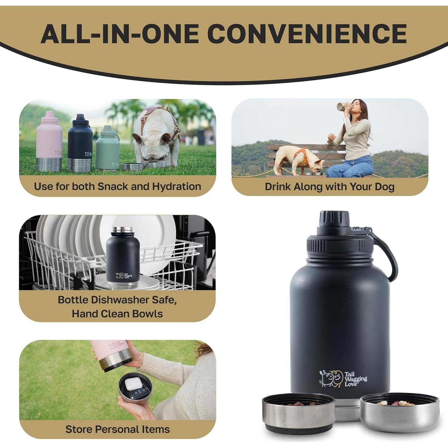 Botella de Agua 3-en-1 Tail Wagging Love 32oz Acero Inoxidable