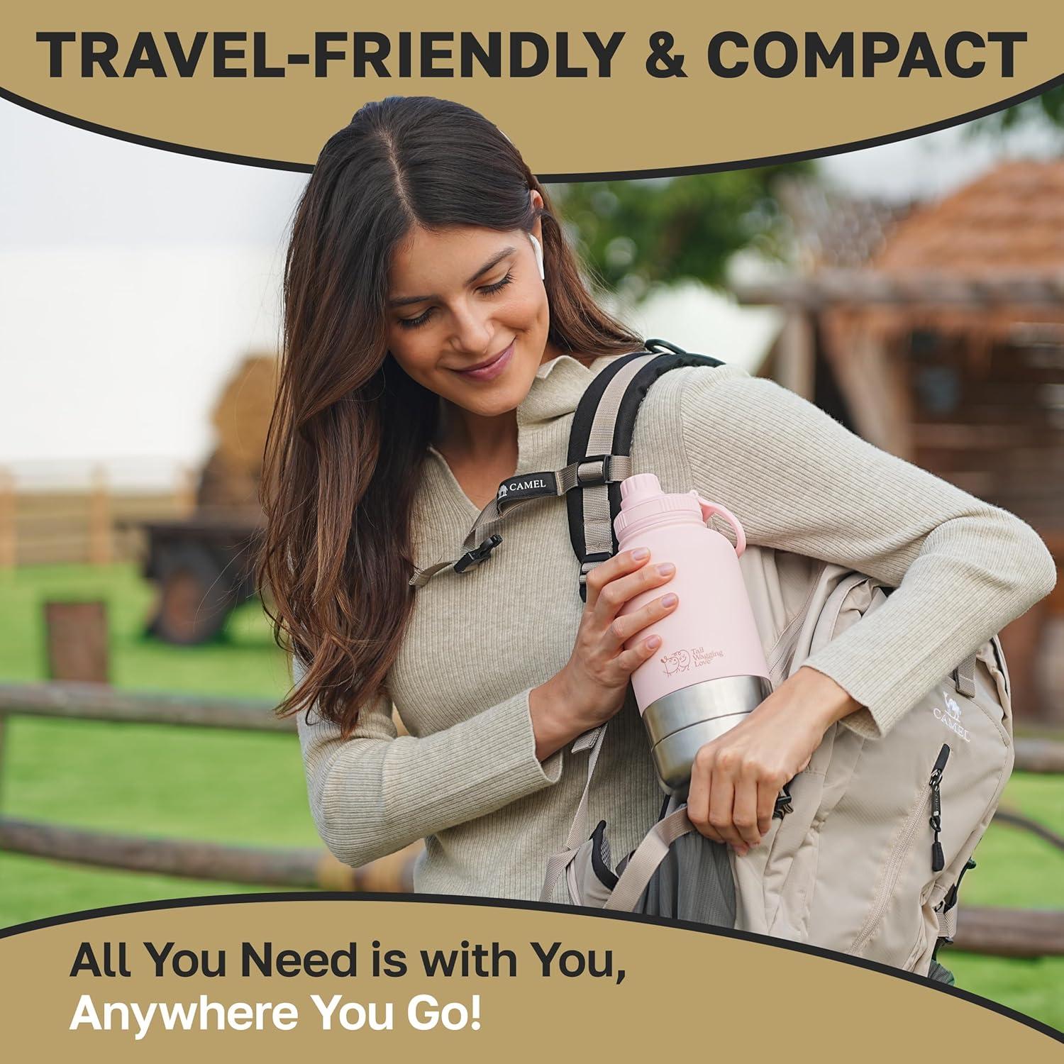 Botella de Agua 3-en-1 Tail Wagging Love 32oz Acero Inoxidable