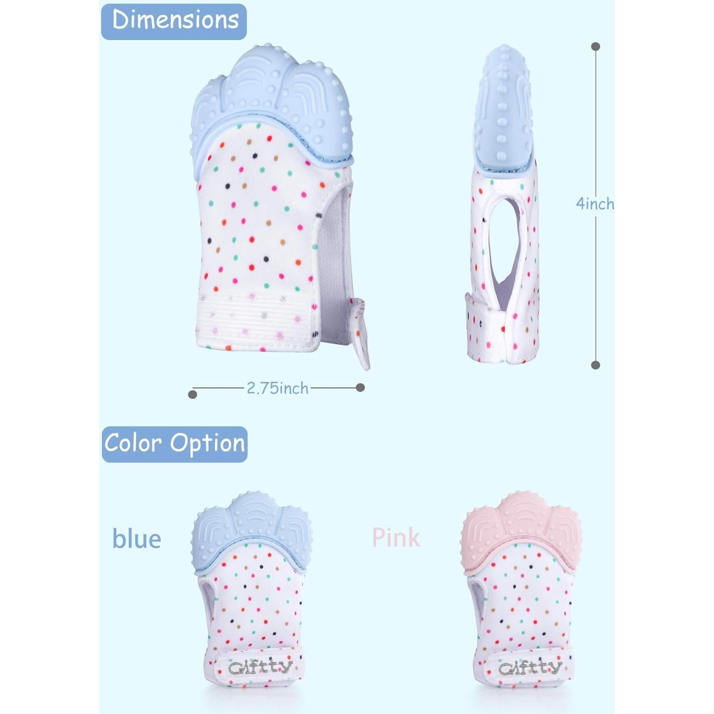 Mitón de Dentición Giftty Azul - Teether Suave para Bebé 0-6 Meses