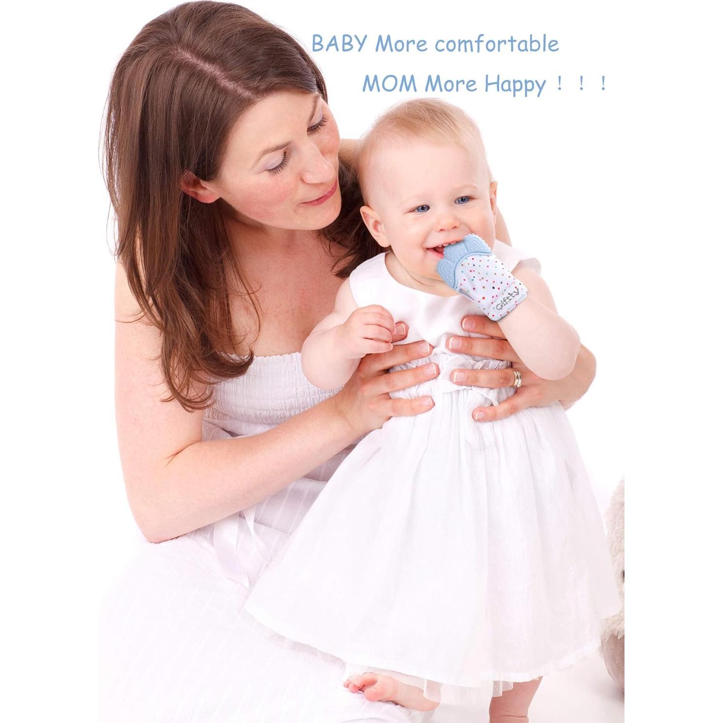 Mitón de Dentición Giftty Azul - Teether Suave para Bebé 0-6 Meses