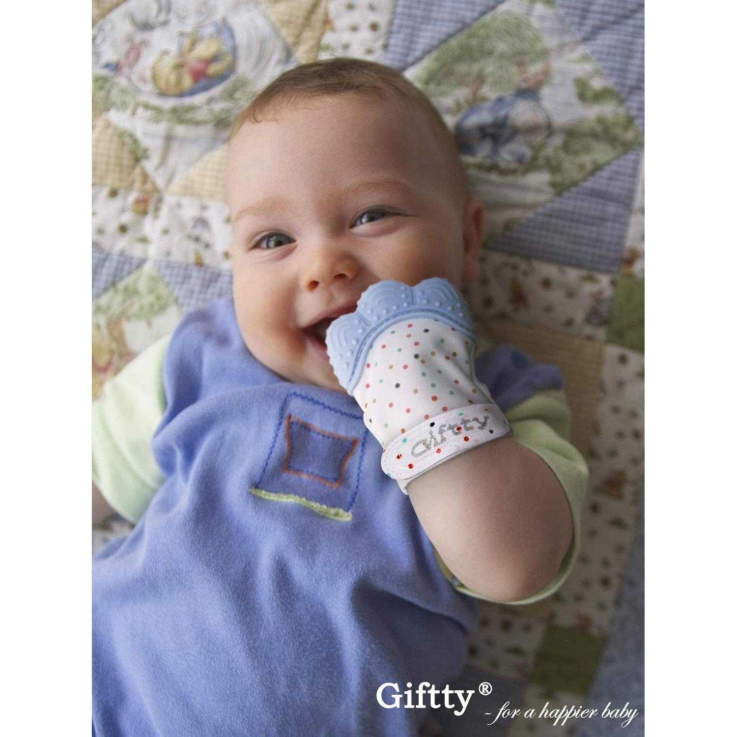 Mitón de Dentición Giftty Azul - Teether Suave para Bebé 0-6 Meses
