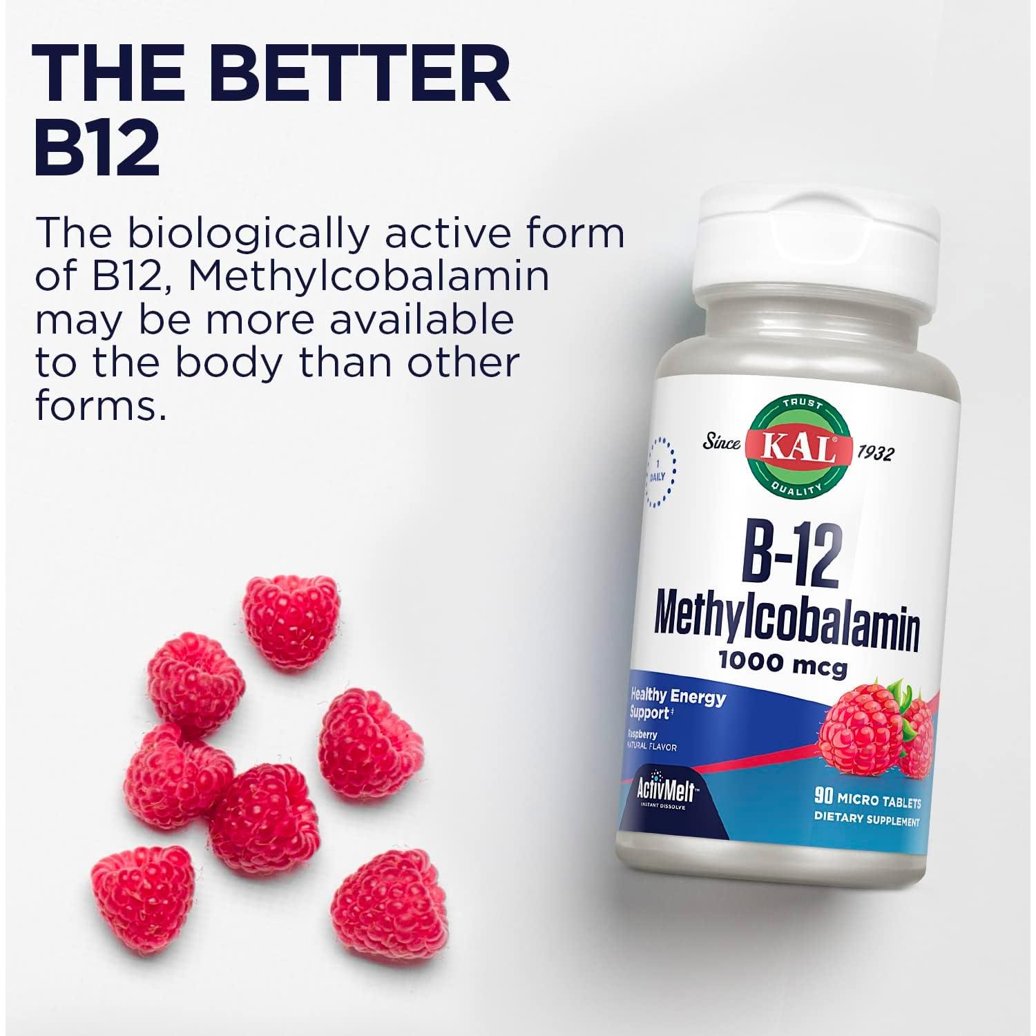 KAL Vitamina B12 Metilcobalamina 1000mcg 90 Micro Tabletas