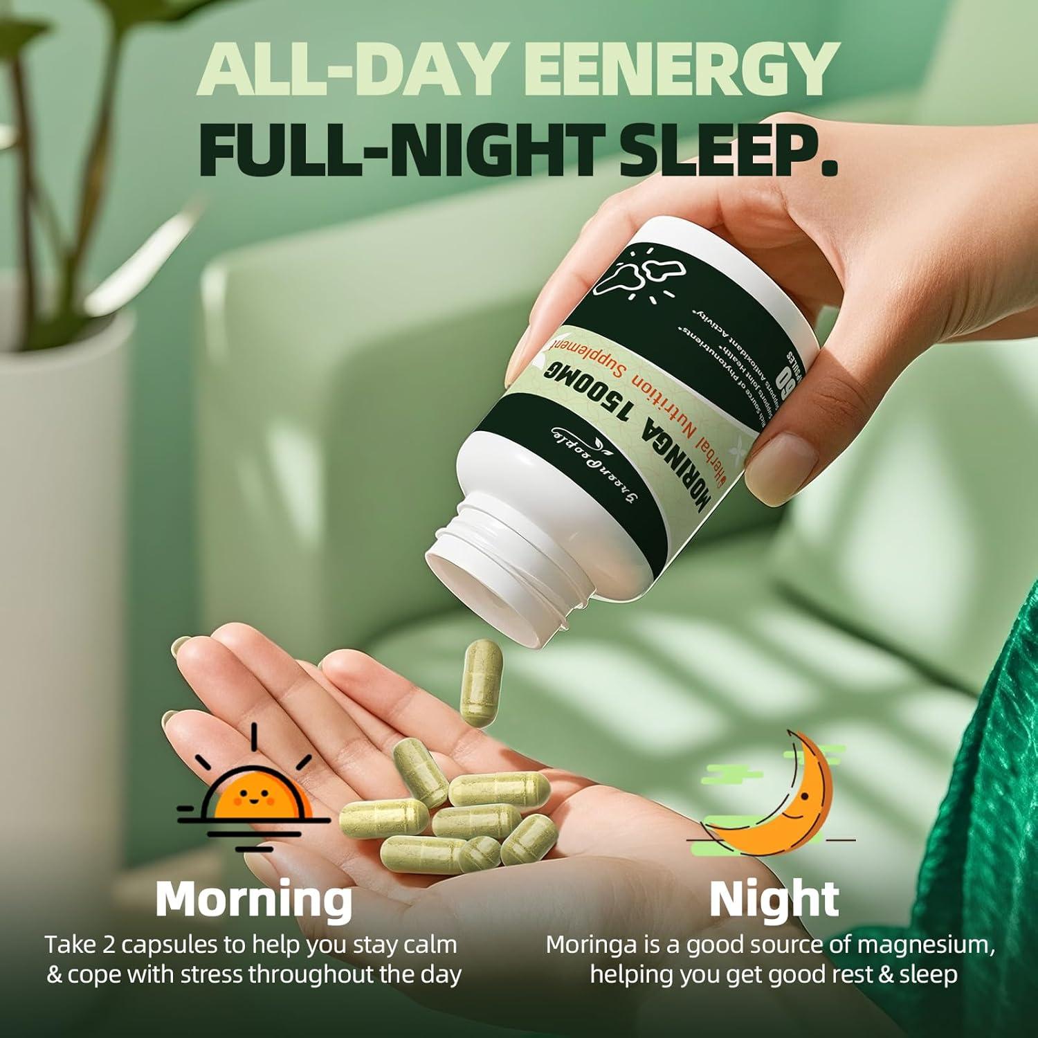 Cápsulas de Moringa Greenpeople 1500mg 60pcs x2 - Superalimento