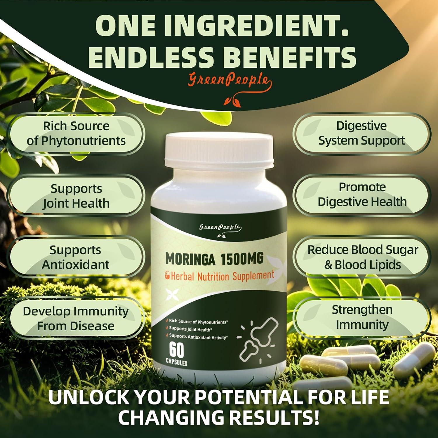 Cápsulas de Moringa Greenpeople 1500mg 60pcs x2 - Superalimento