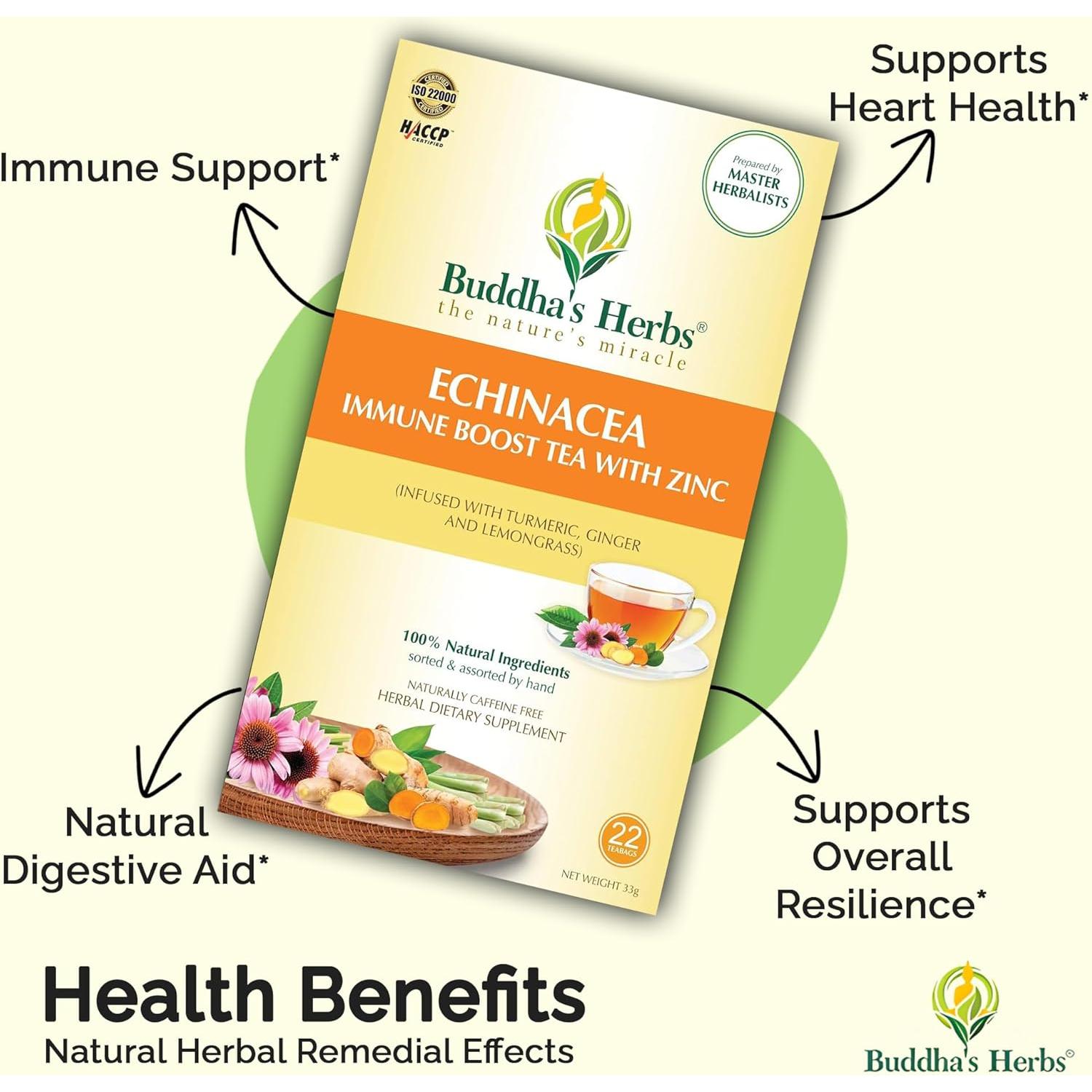 Suplemento de Té Echinacea Orgánico Buddha's Herbs 44 Bolsitas