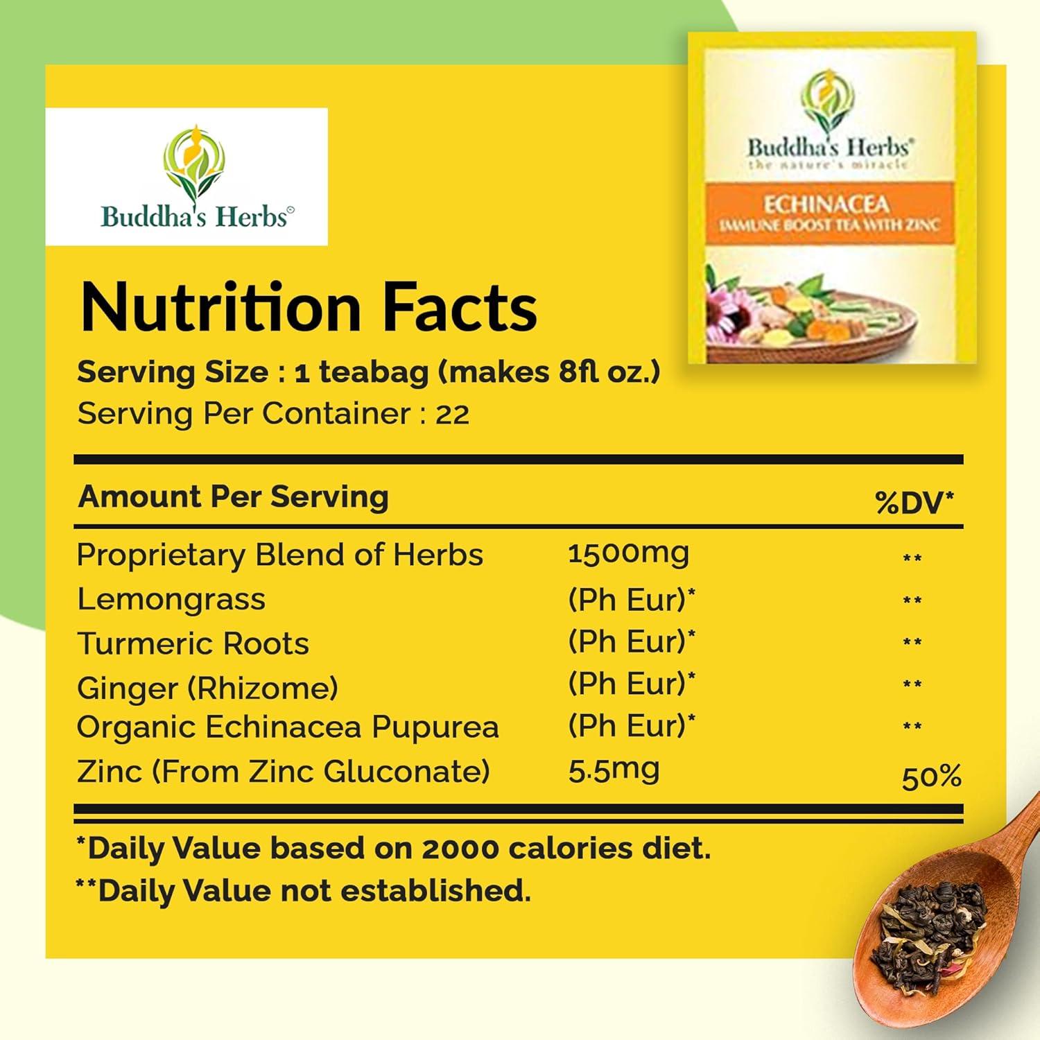 Suplemento de Té Echinacea Orgánico Buddha's Herbs 44 Bolsitas