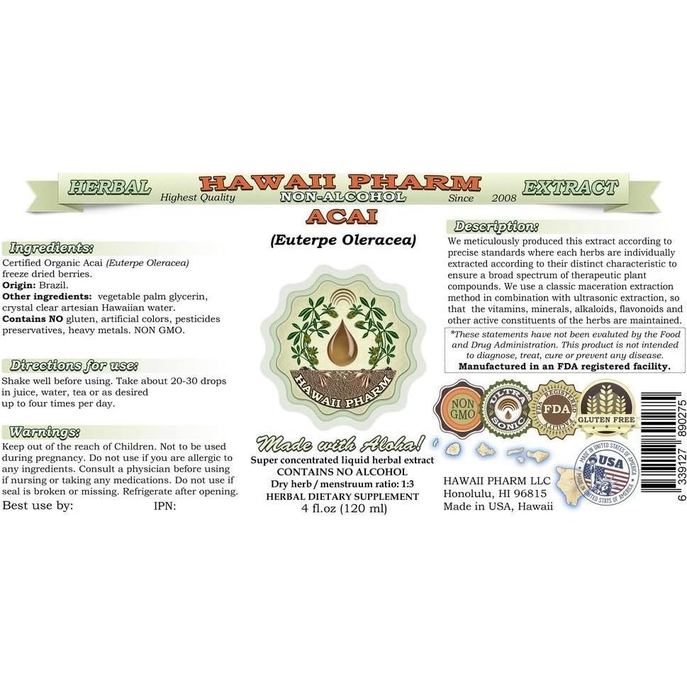 Extracto Líquido de Acai Orgánico Hawaii Pharm 1774.4 ml