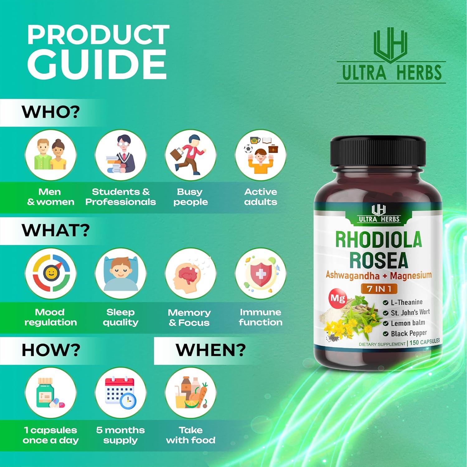 Suplemento Rhodiola Rosea Ultra Herbs 150 cápsulas 7-en-1