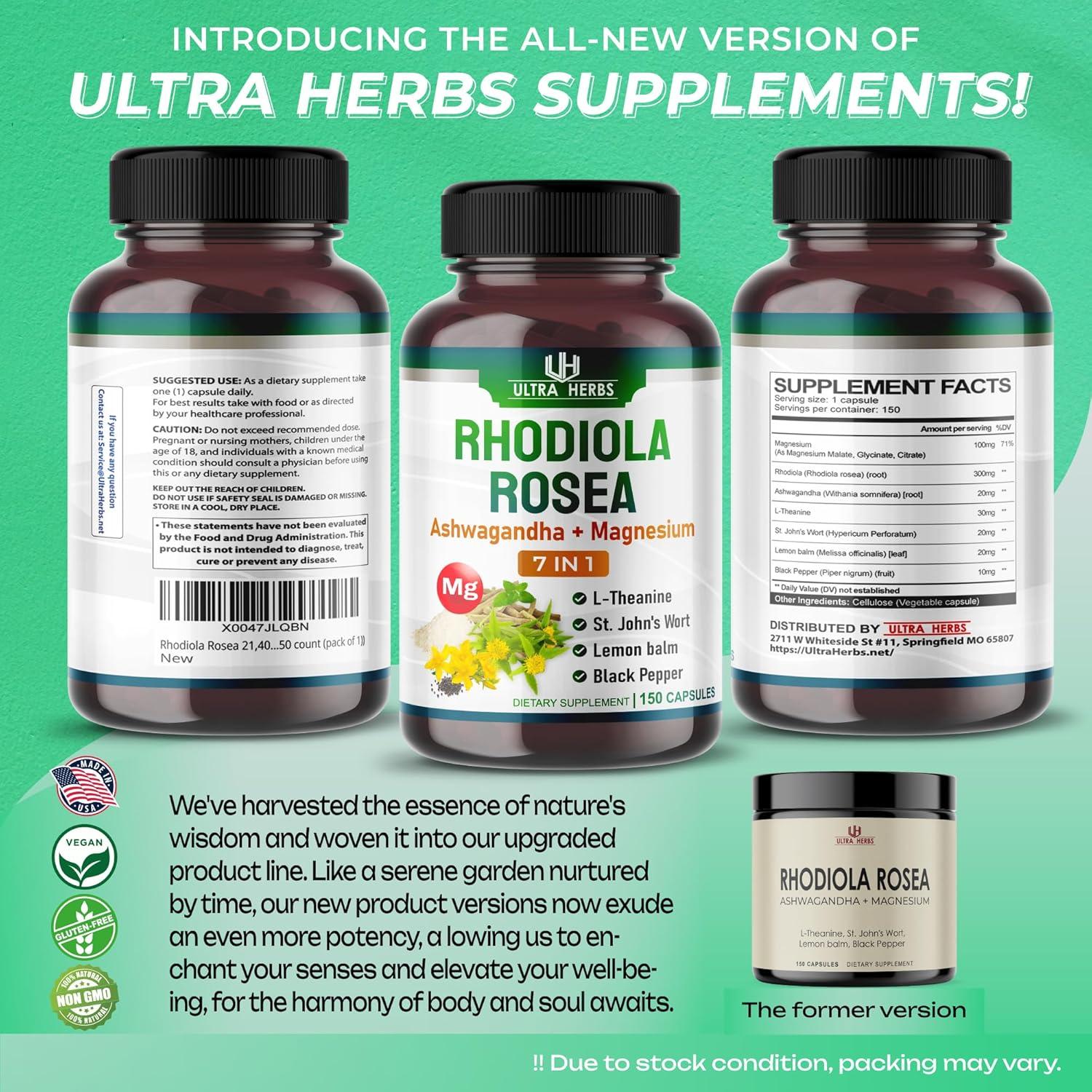 Suplemento Rhodiola Rosea Ultra Herbs 150 cápsulas 7-en-1