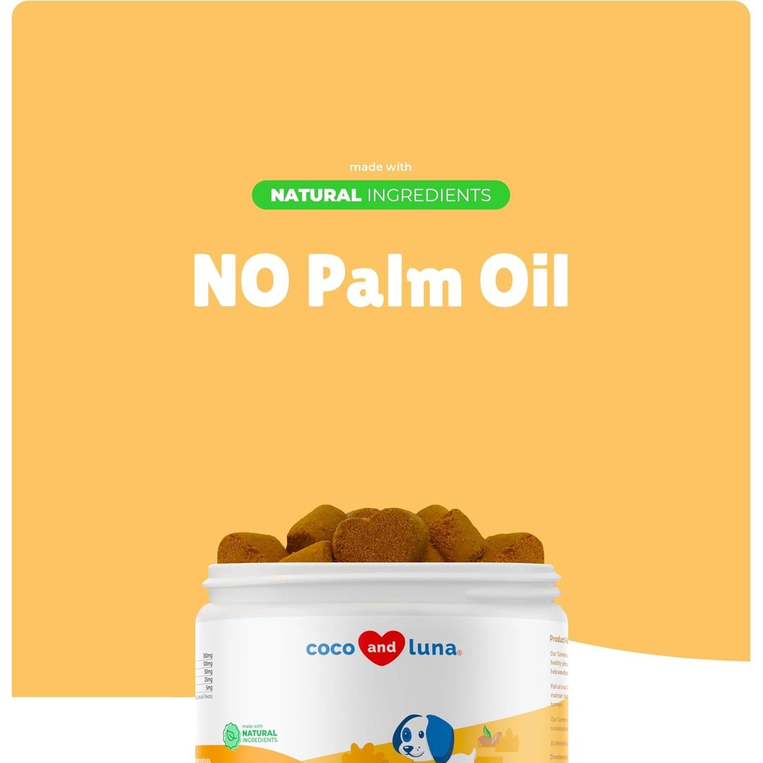 Suplemento de Cúrcuma para Perros Coco y Luna - 90 Masticables con Colágeno y Omega-3