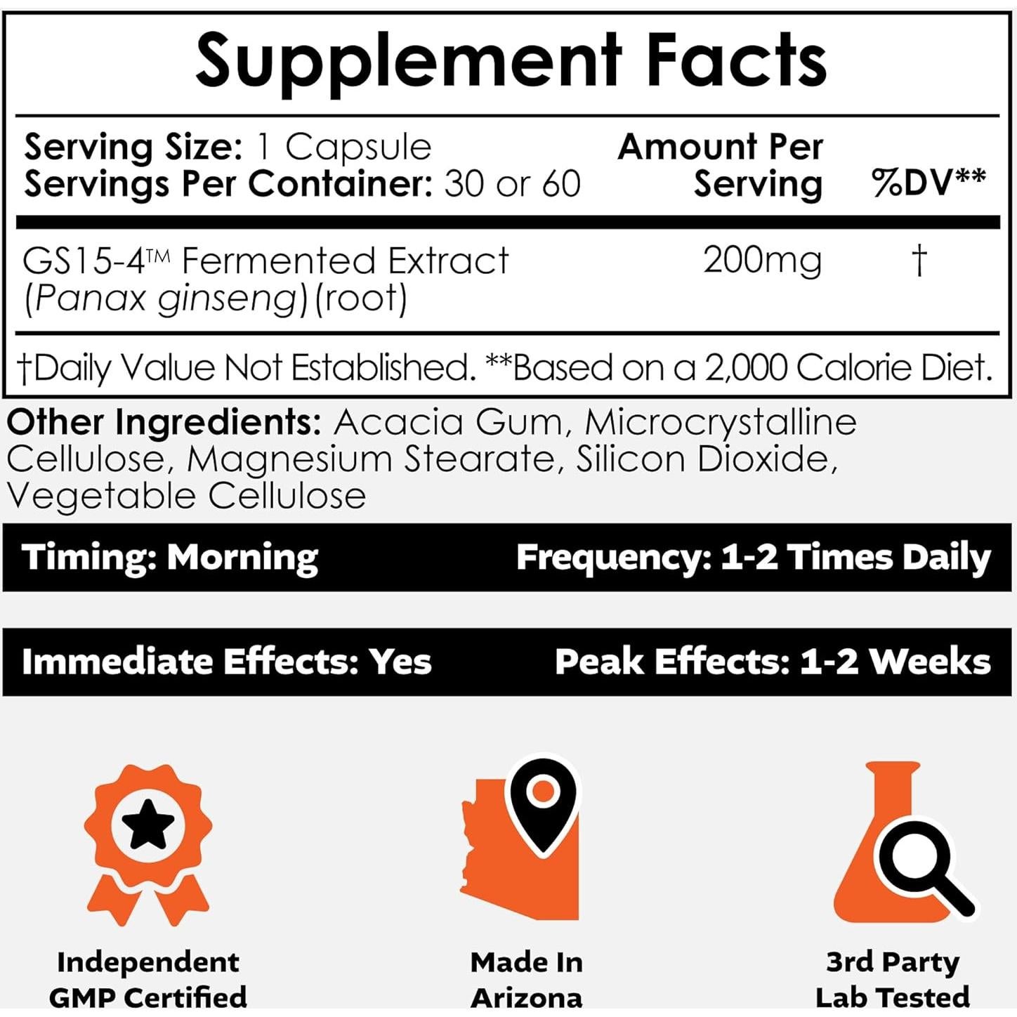 Cápsulas de Ginseng Panax GS15-4 Nootropics Depot 200mg 30 Unidades