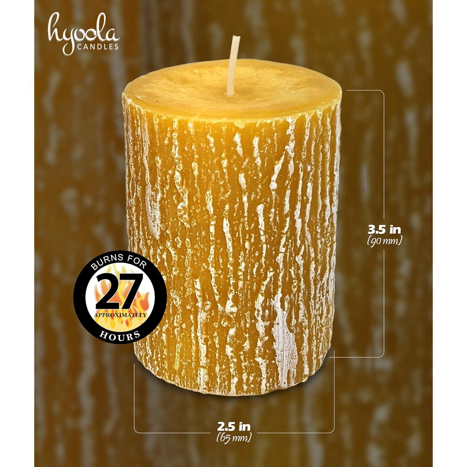 Velas de Pilar Hyoola Timberline Amarillas - Paquete de 3 - 65mm x 90mm