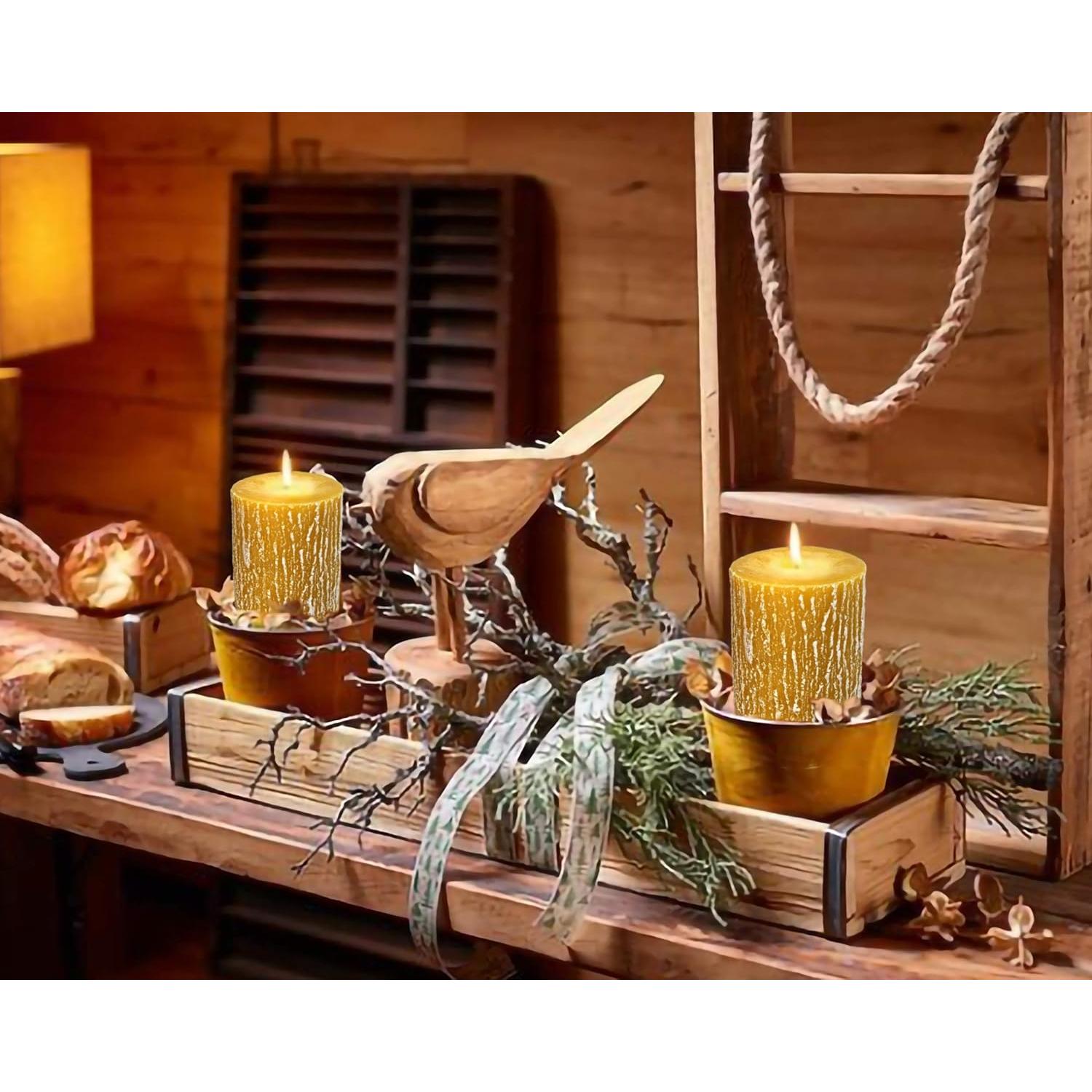 Velas de Pilar Hyoola Timberline Amarillas - Paquete de 3 - 65mm x 90mm