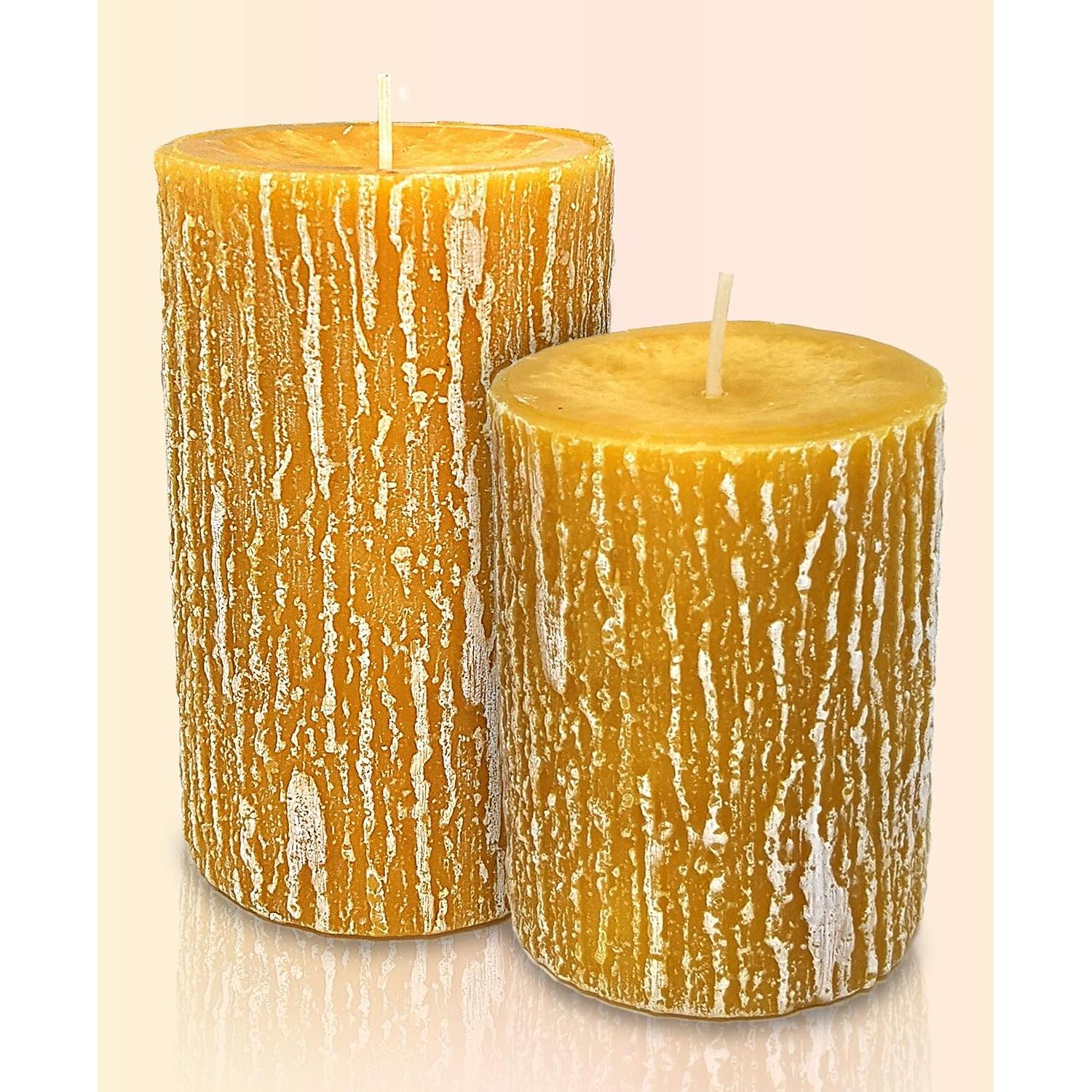 Velas de Pilar Hyoola Timberline Amarillas - Paquete de 3 - 65mm x 90mm