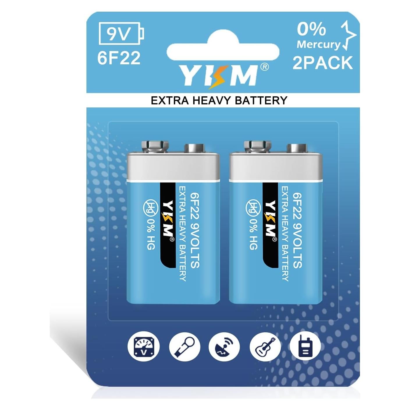 Baterías 9V YKM Carbono Zinc para Detector de Humo - Paquete de 2