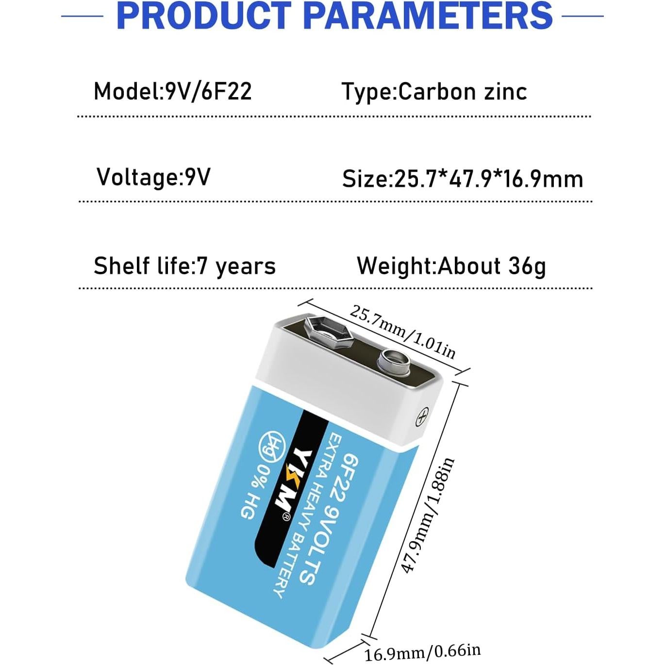 Baterías 9V YKM Carbono Zinc para Detector de Humo - Paquete de 2