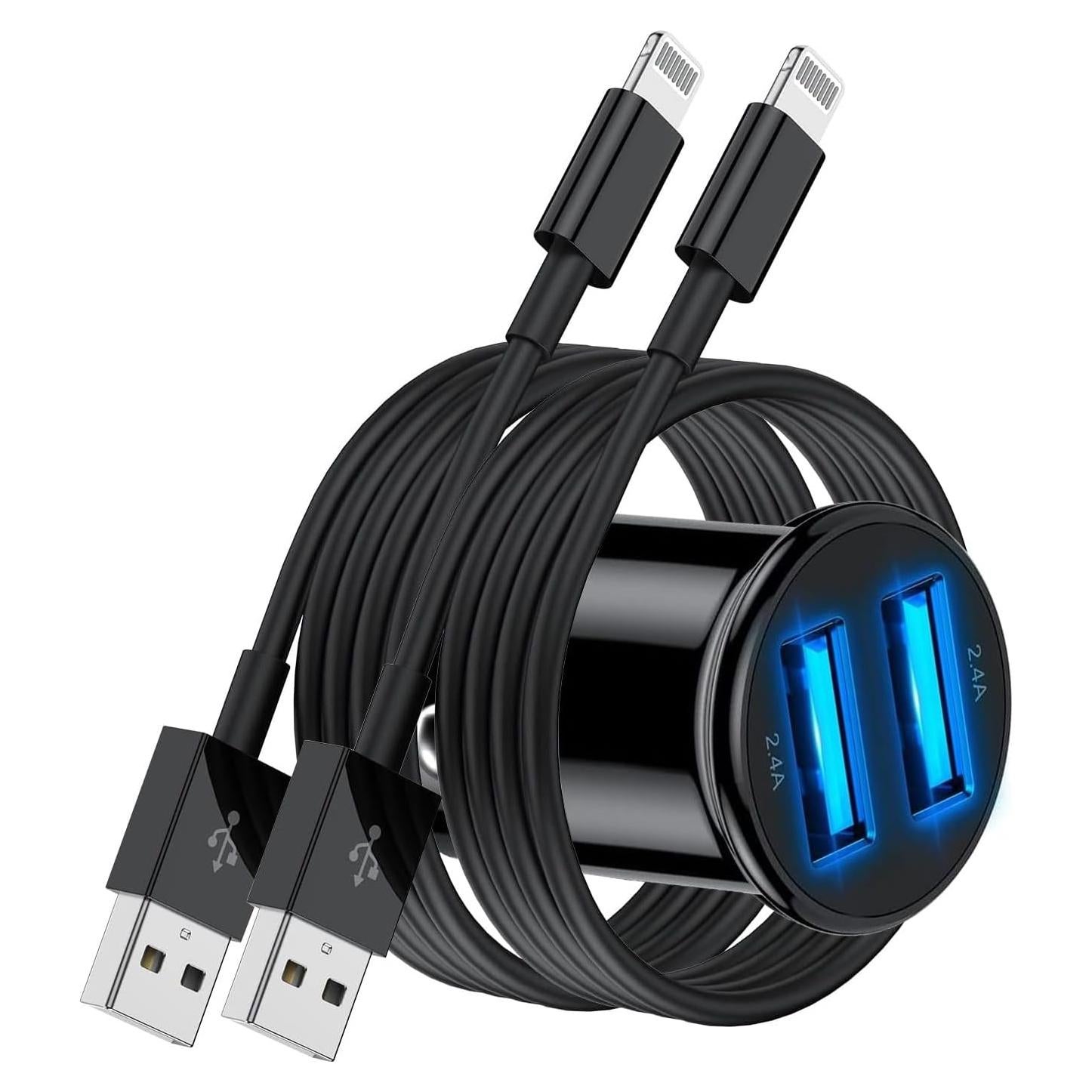 Cargador de coche USB Kitminun con 2 puertos y cables Lightning