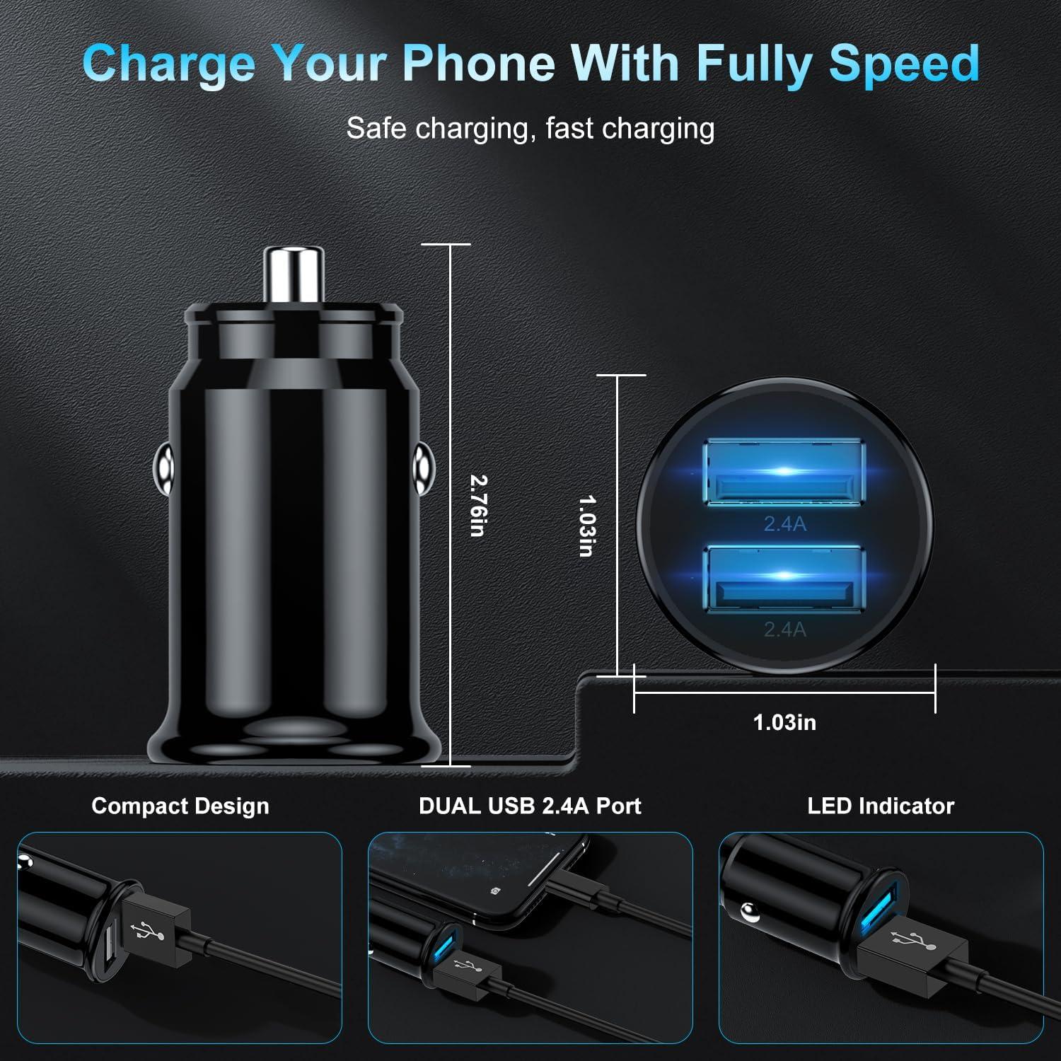 Cargador de coche USB Kitminun con 2 puertos y cables Lightning