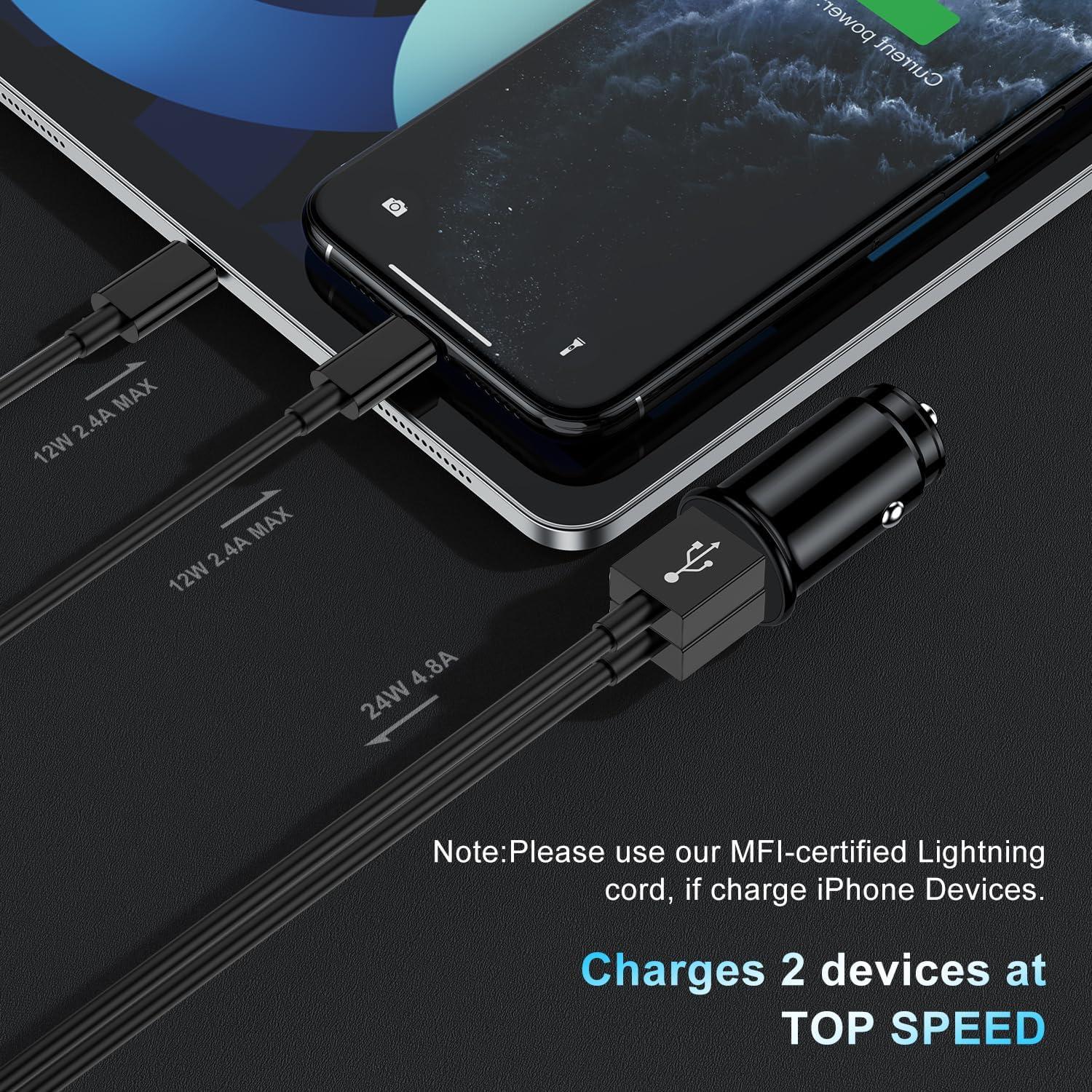 Cargador de coche USB Kitminun con 2 puertos y cables Lightning