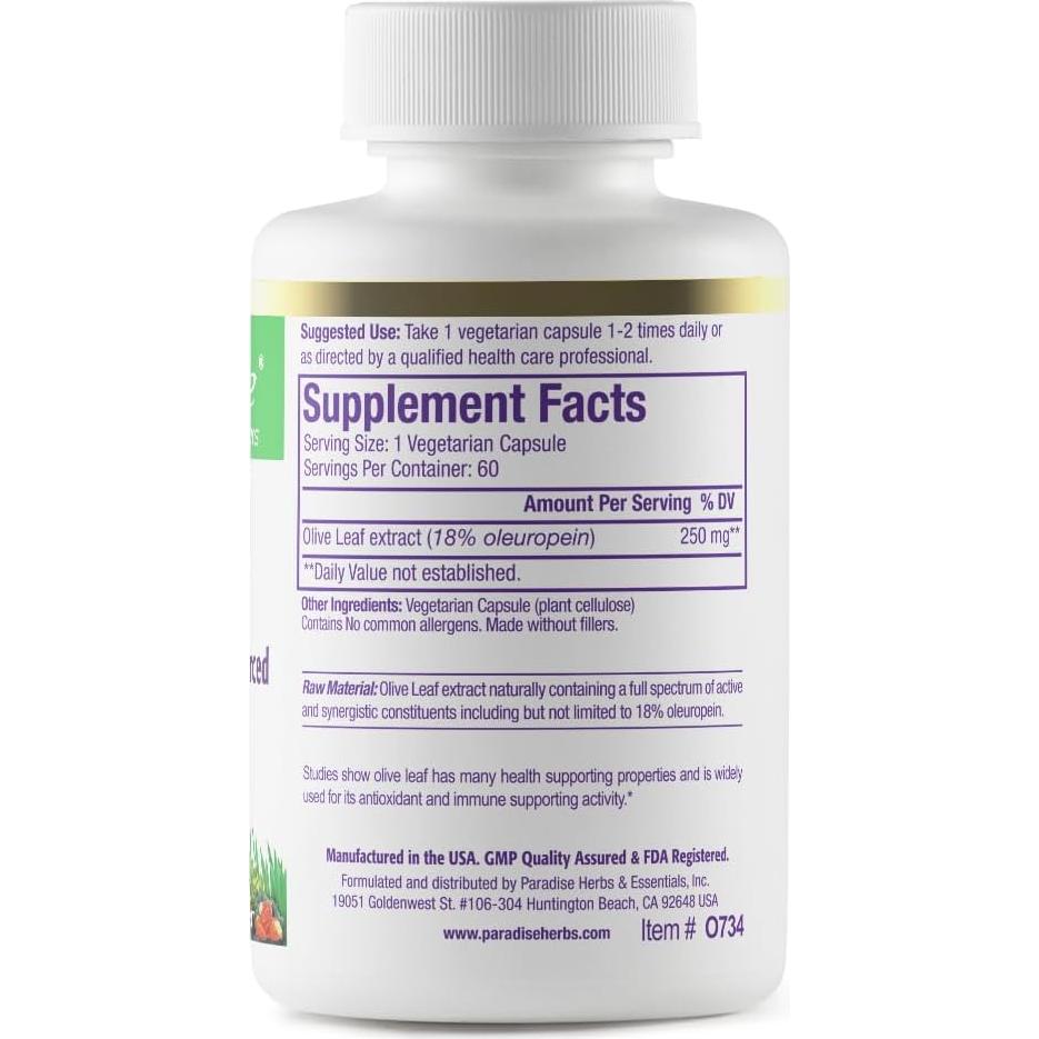 Extracto de Hoja de Olivo Paradise Herbs 60 Cápsulas Veganas