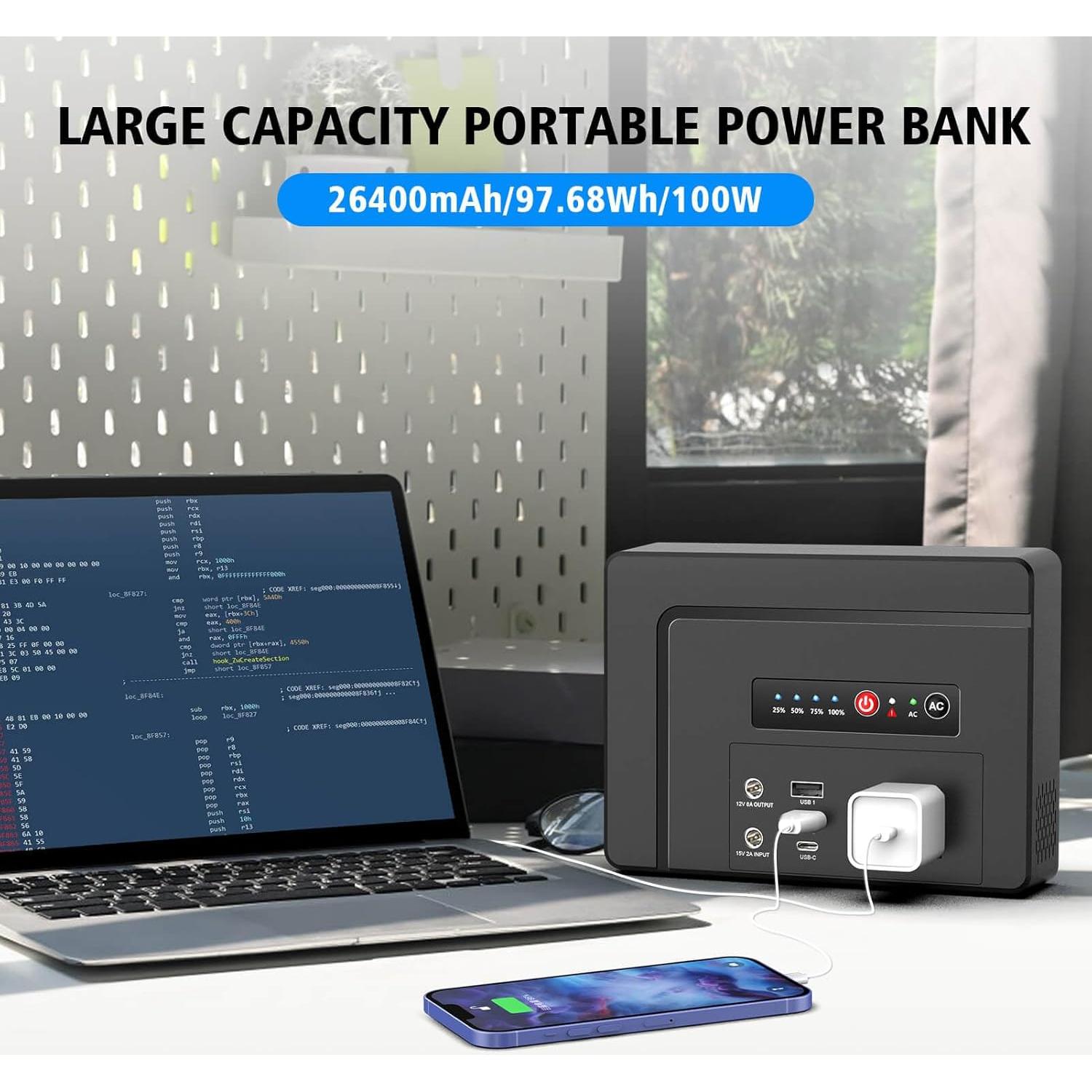 Banco de Energía Portátil Powkey 100W 26400mAh Carga Rápida